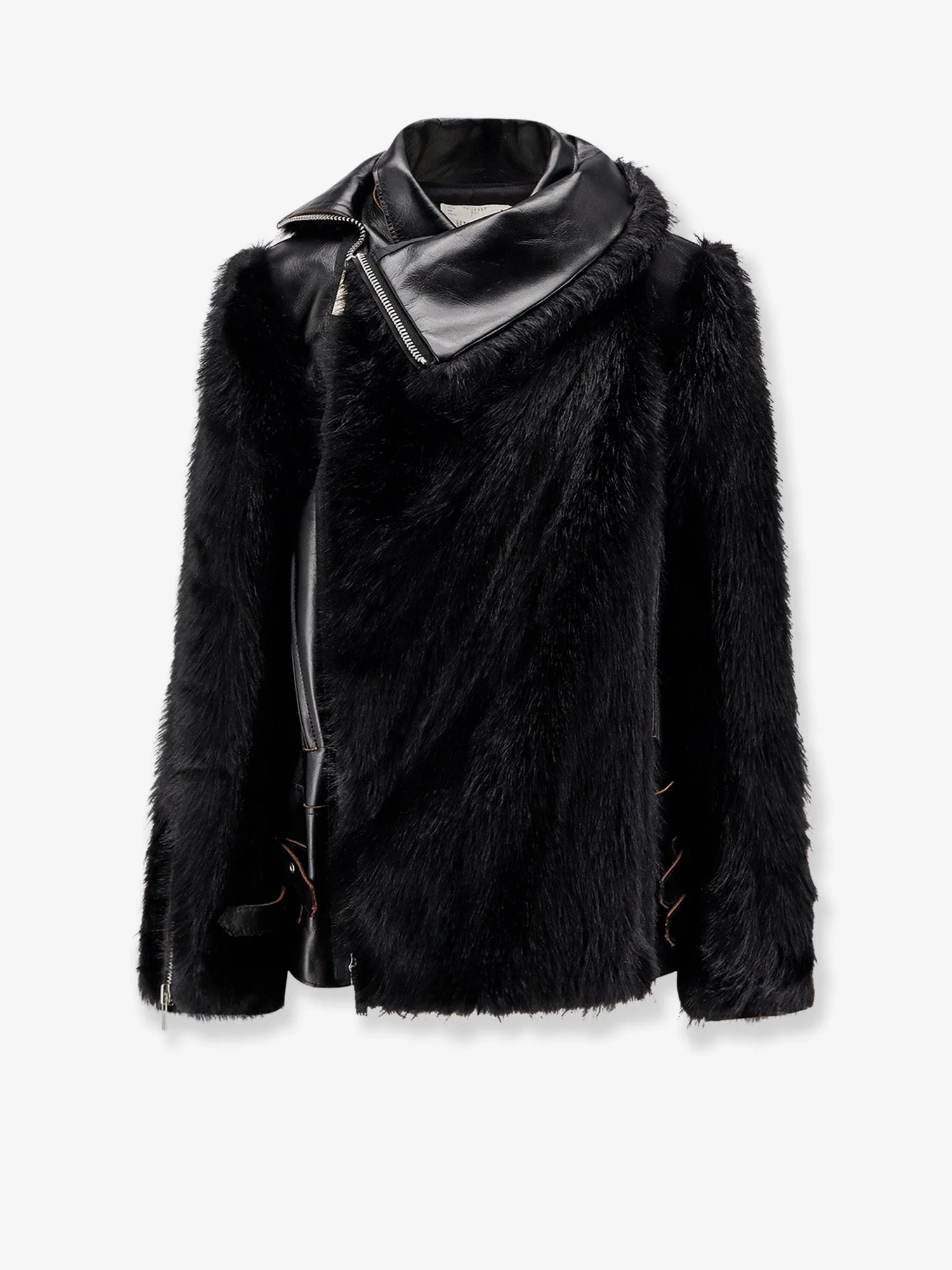 Sacai Leather Jacket With Synthetic Fur Inserts - 1