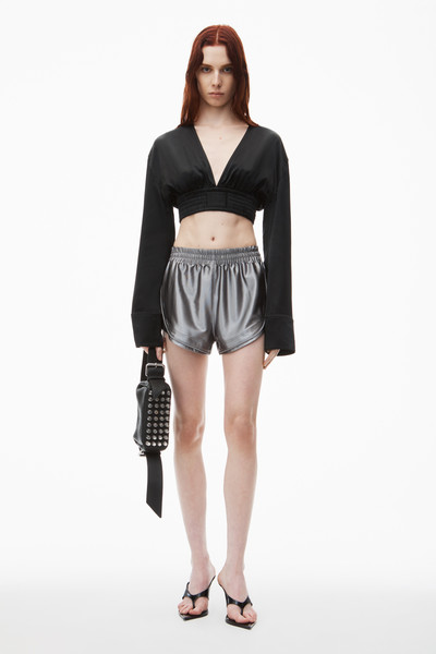 Alexander Wang cropped v-neck blouse in satin jersey outlook