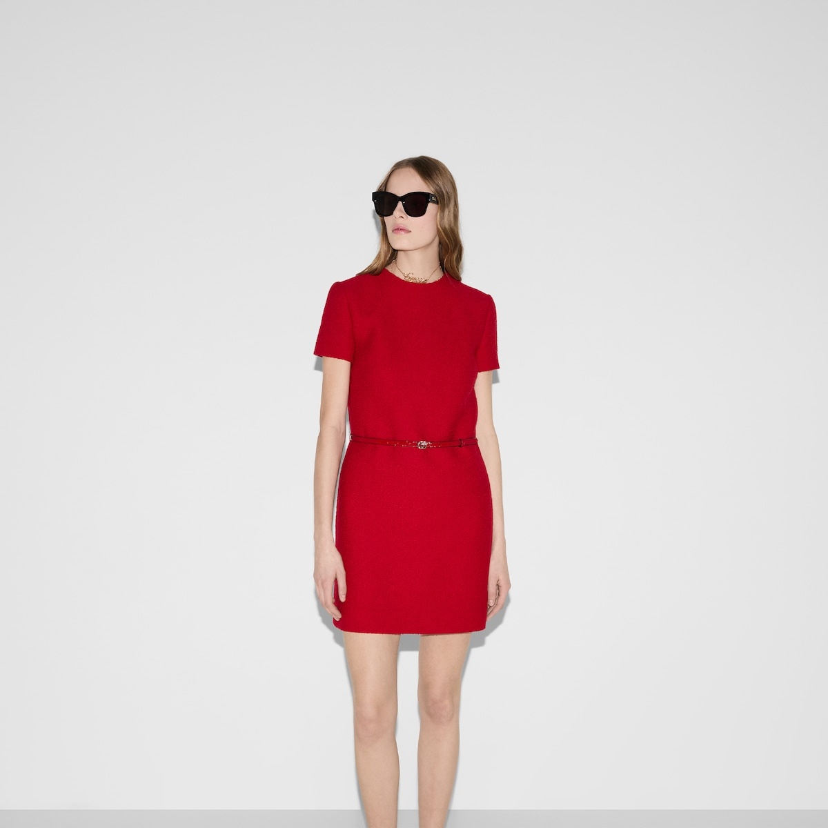 Mini wool bouclé belted dress - 3