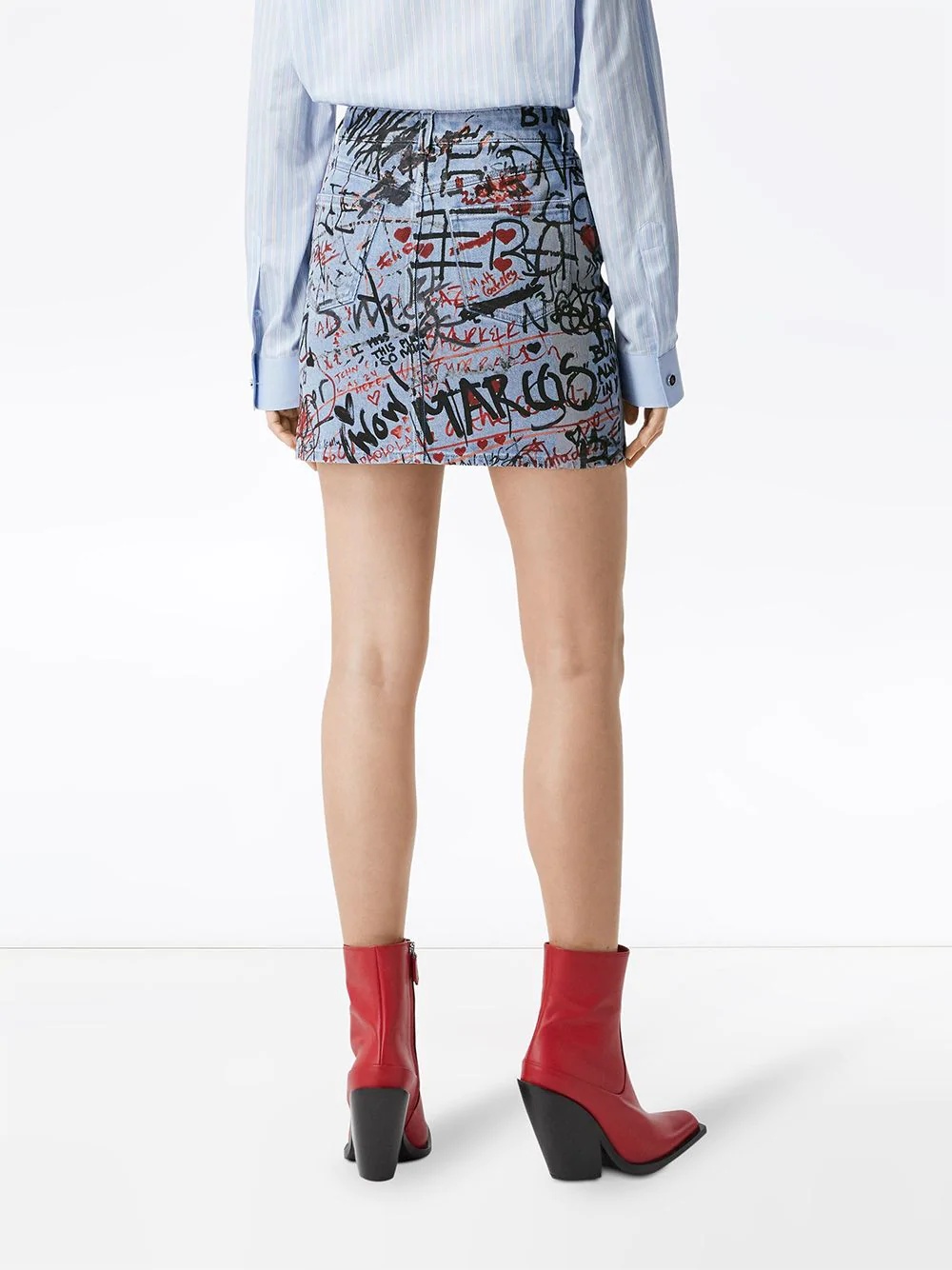 graffiti print denim mini skirt - 4