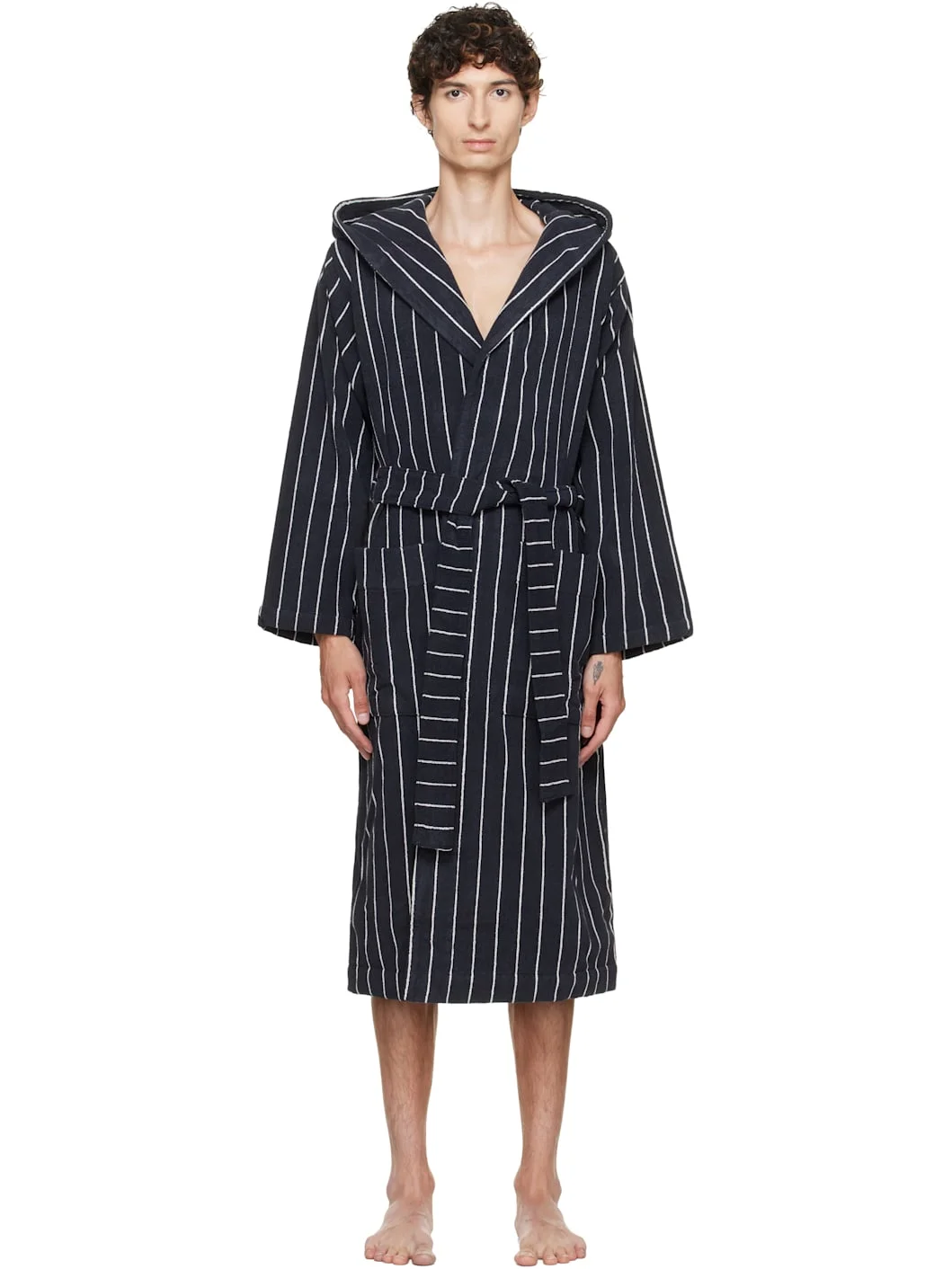 Black & White Terry Hooded Bathrobe - 1