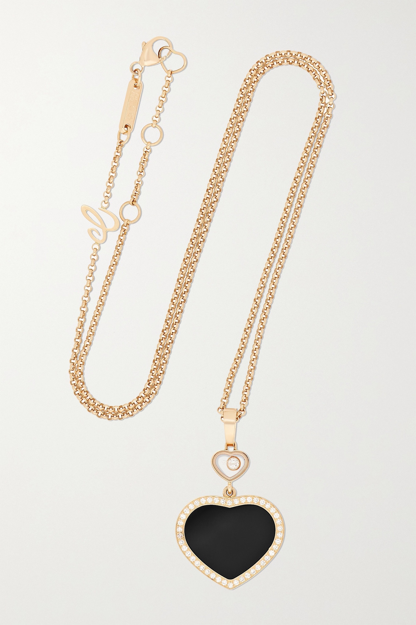 Happy Hearts 18-karat rose gold, onyx and diamond necklace - 1