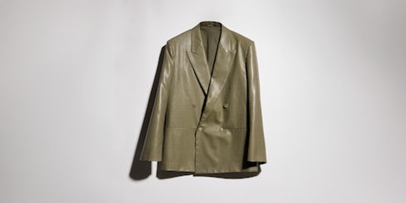 Gingham wool double-breasted jacket 1