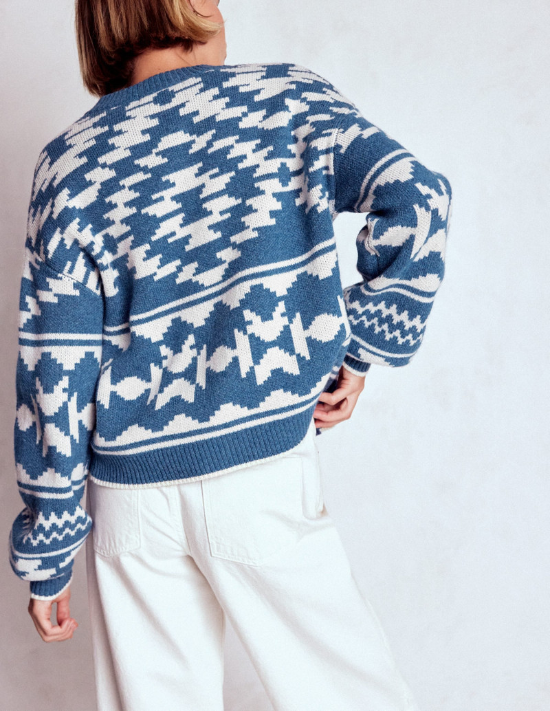 Abi Jacquard Cardigan-Denim Blue Aztec 5