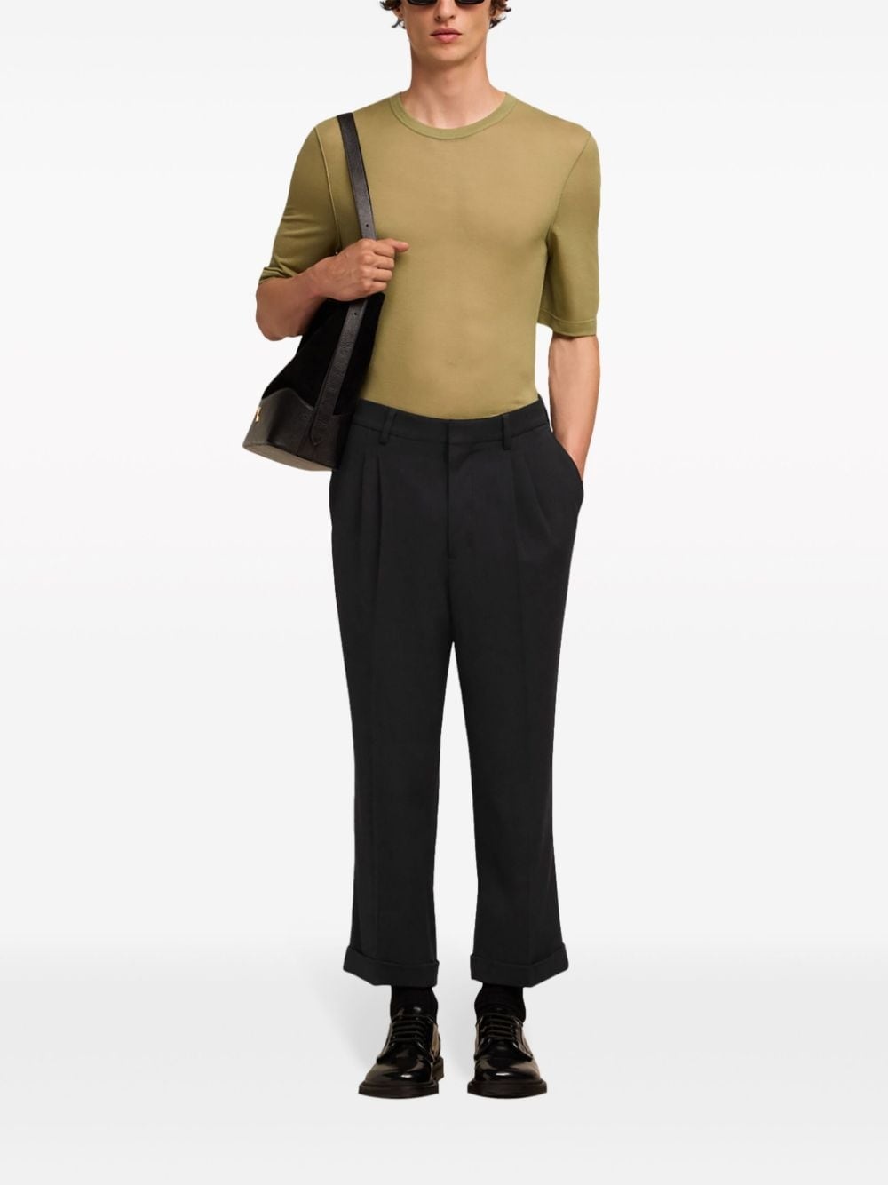 pressed-crease pleated tapered trousers - 2