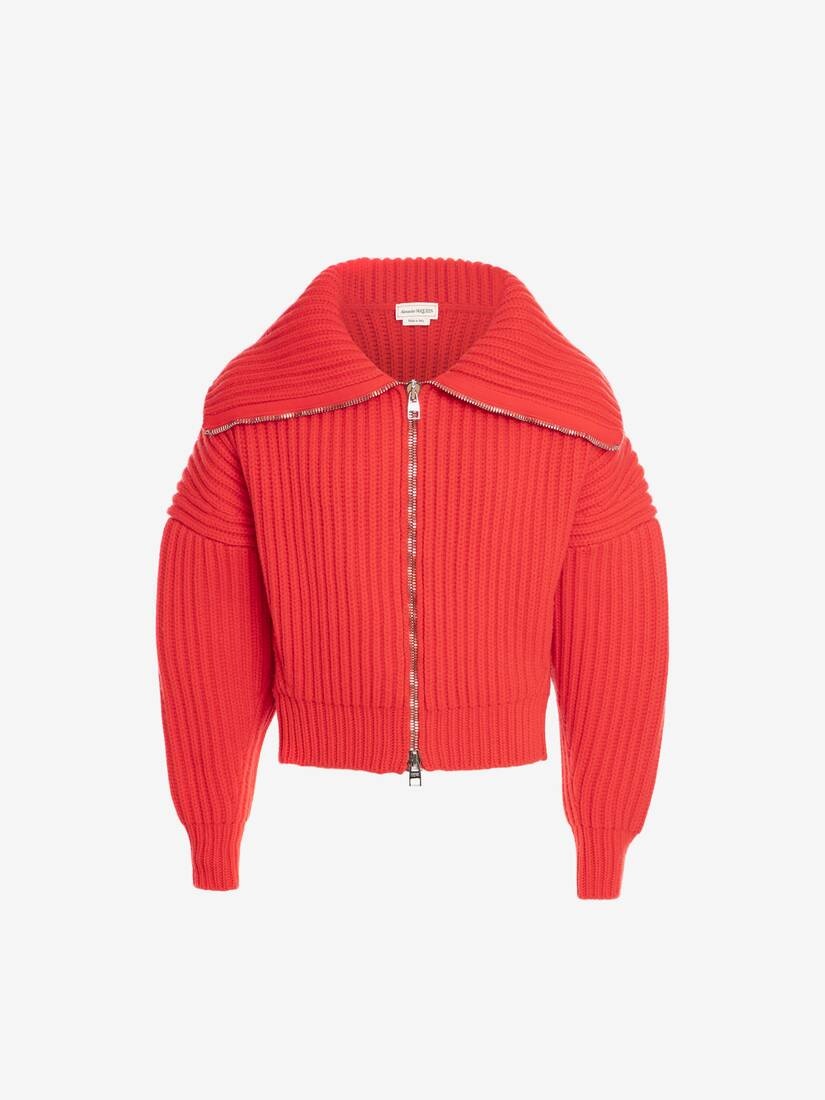 Funnel Neck Zip Through Cardigan in Orange - 1