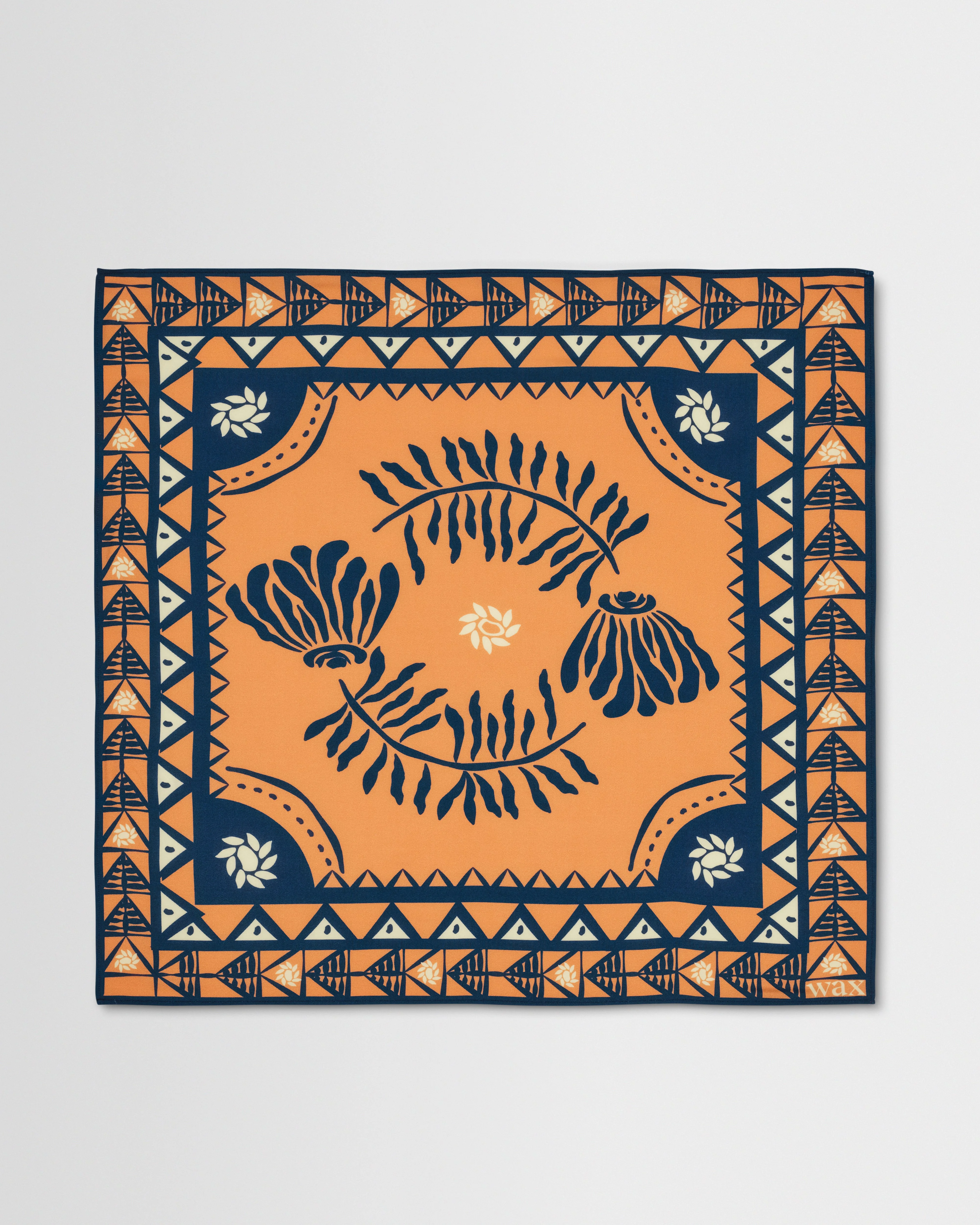 Sloane - Orange And Navy Painted Flower Neck Scarf - 1