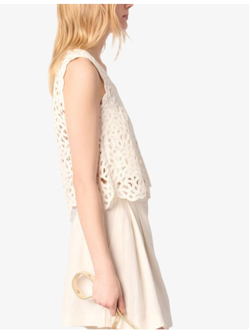 Sleeveless Cropped Open-Knit Crochet Cotton Top - 3