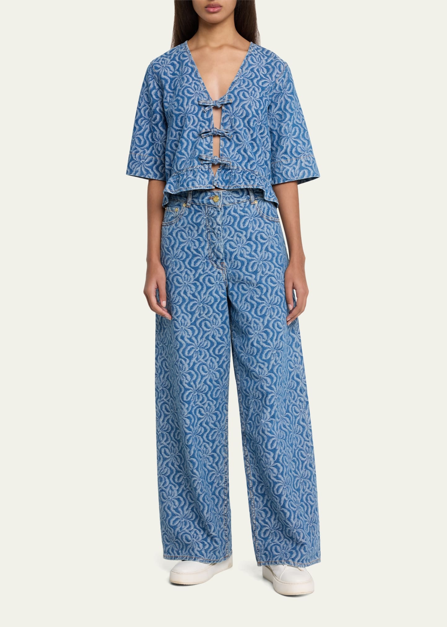 GANNI Wide-Leg Jacquard Denim Pants | bergdorfgoodman