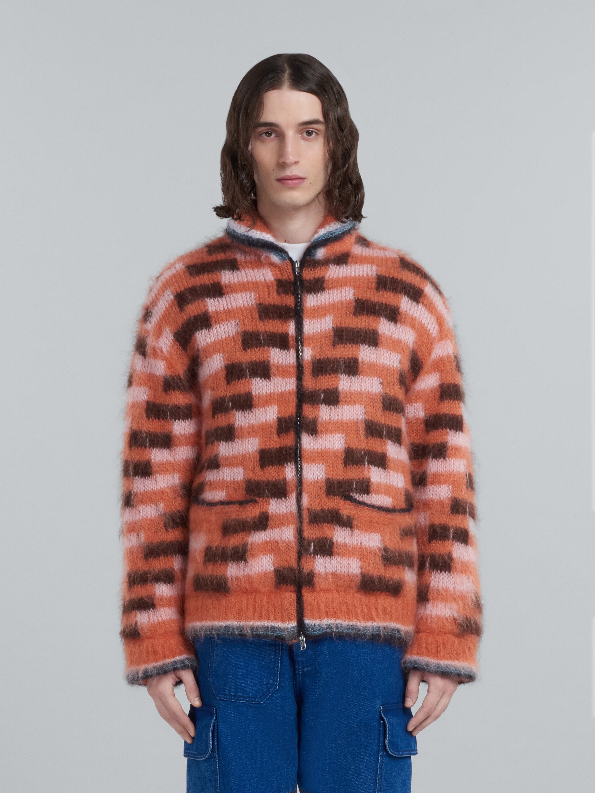 RED MOHAIR ZIPPED JACKET - 2