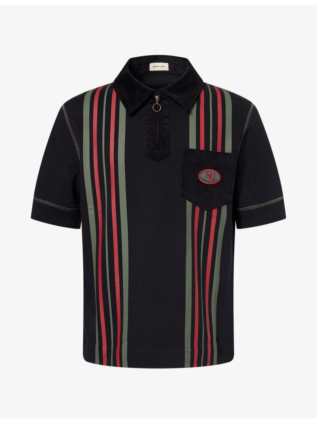 Contrast-Stripe Corduroy-Trim Cotton Polo Shirt - 1