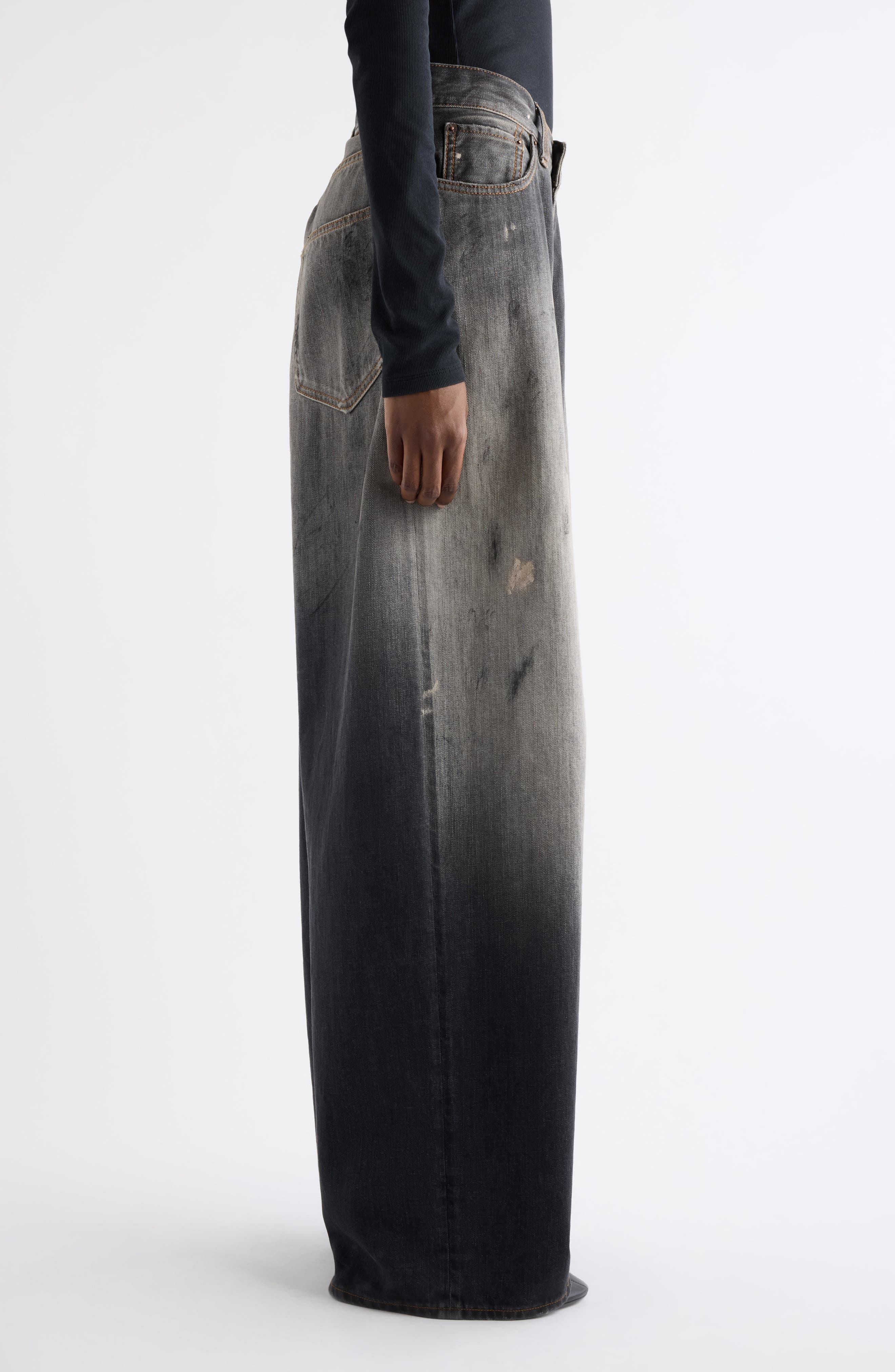 Acne Studios 2023 Black Trafa Paint Splatter Baggy Wide Leg Jeans at Nordstrom - 4