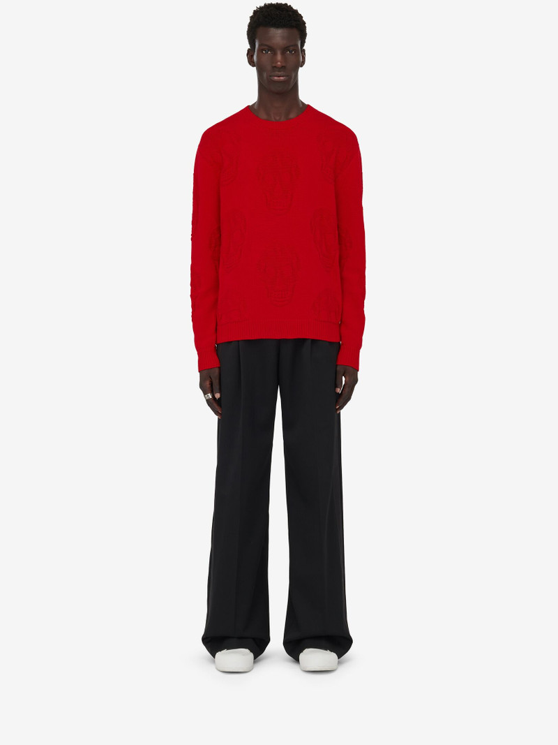 Alexander McQueen Men's Textured Skull Jumper in Scarlet outlook