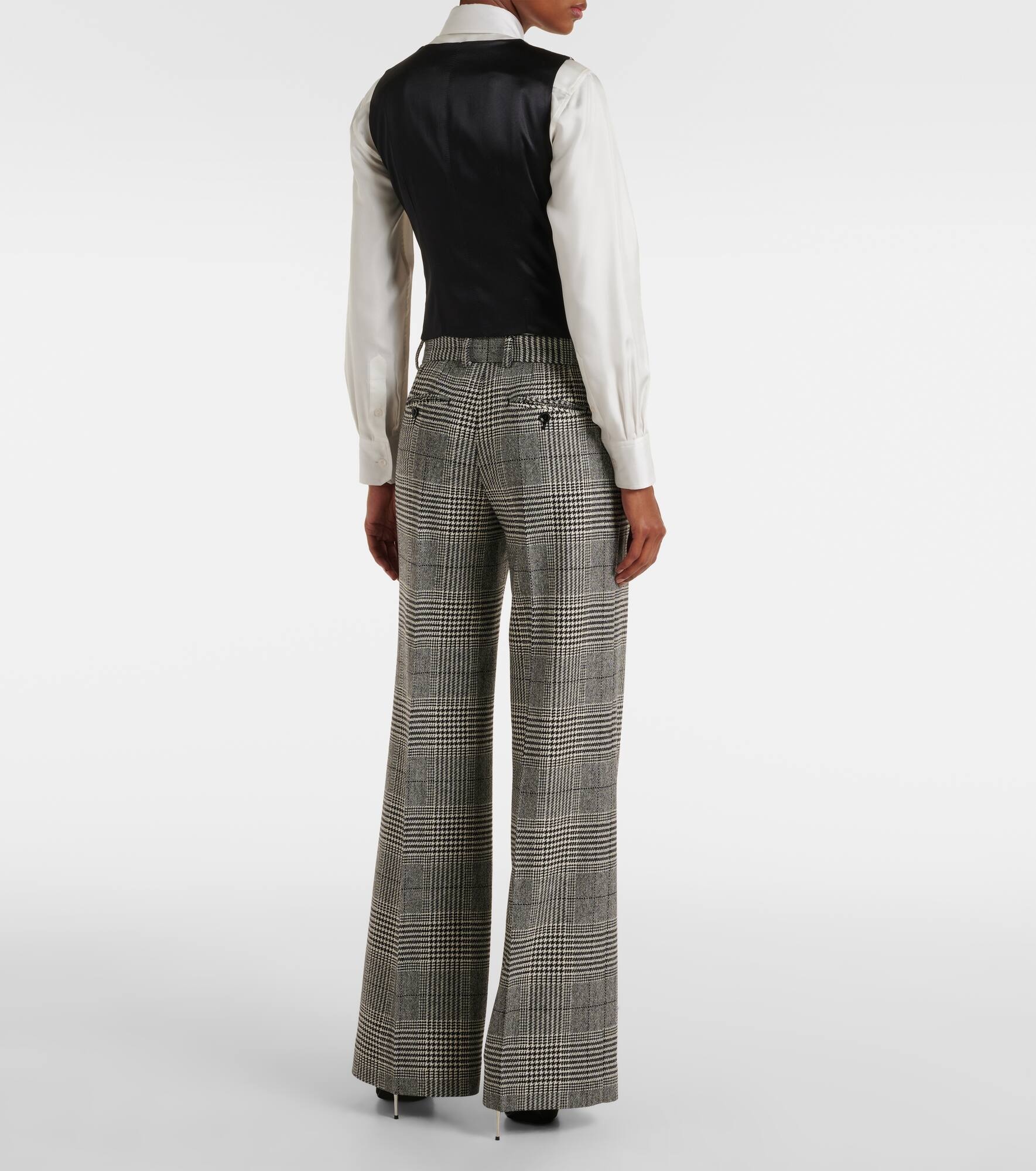 Prince of Wales check wool and cashmere flared pants - 3