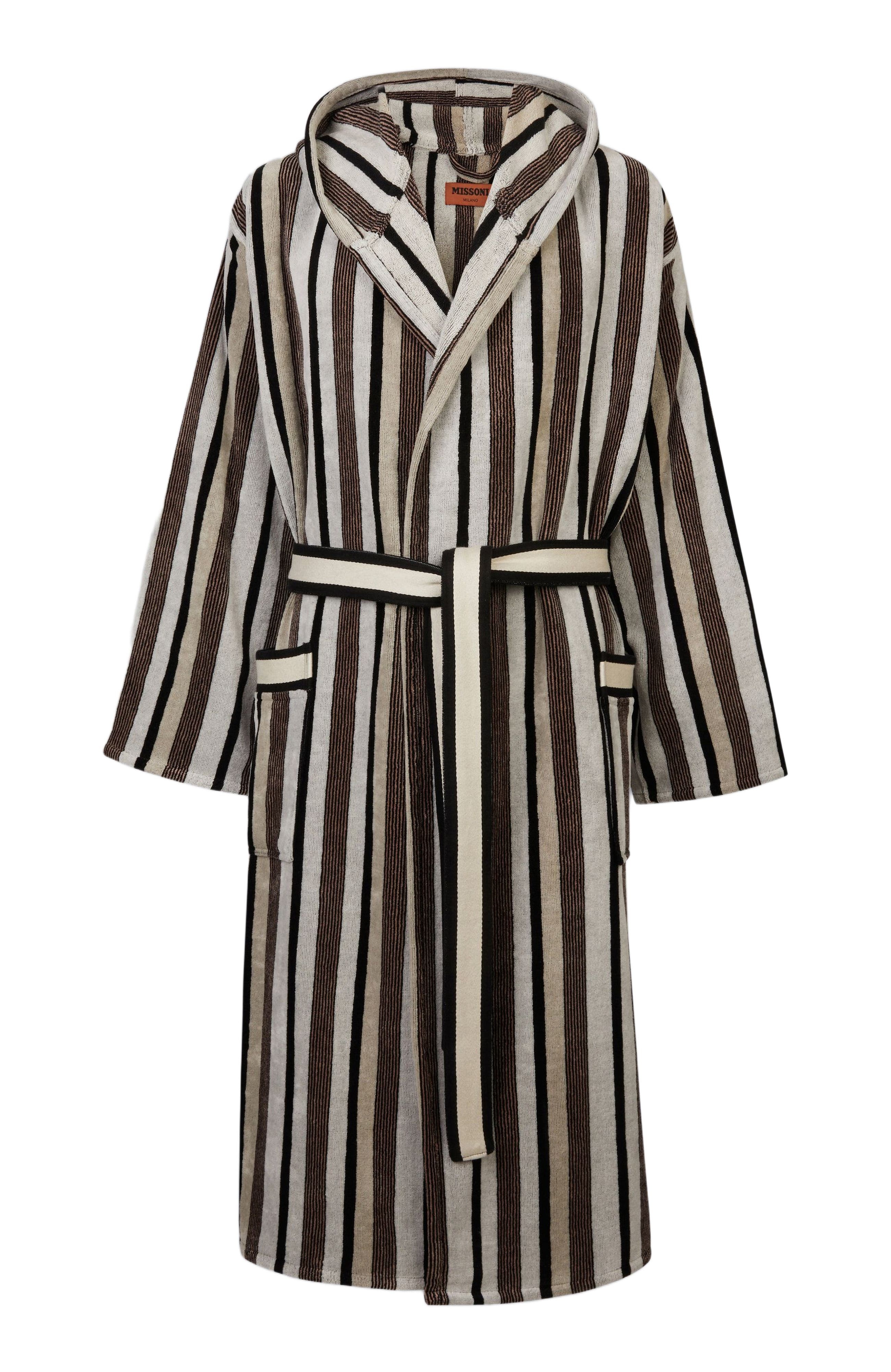 Missoni Home Craig Striped Cotton Terry Bathrobe in Black & White at Nordstrom - 2