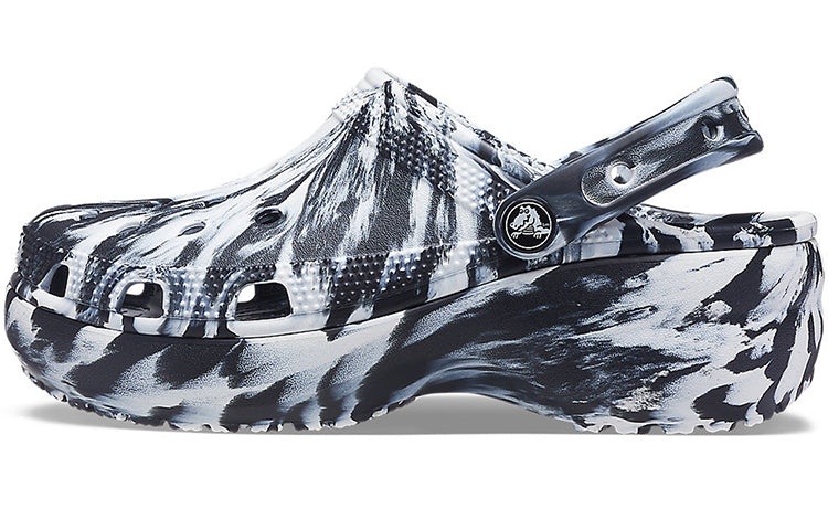 (WMNS) Crocs Classic Platform Marbled Clog 'Black White' 207176-066 - 2