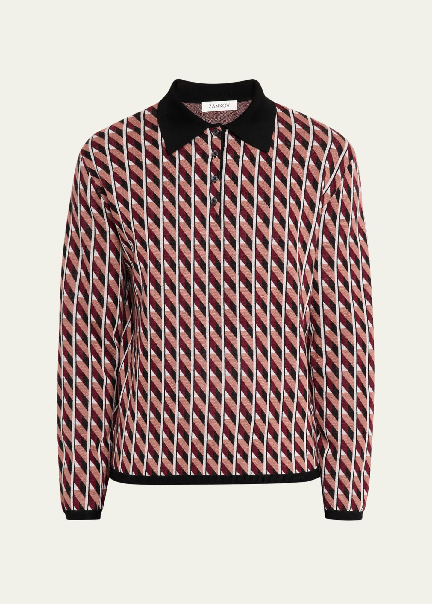 Men's Merino Wool Geometric Jacquard Polo Sweater - 1