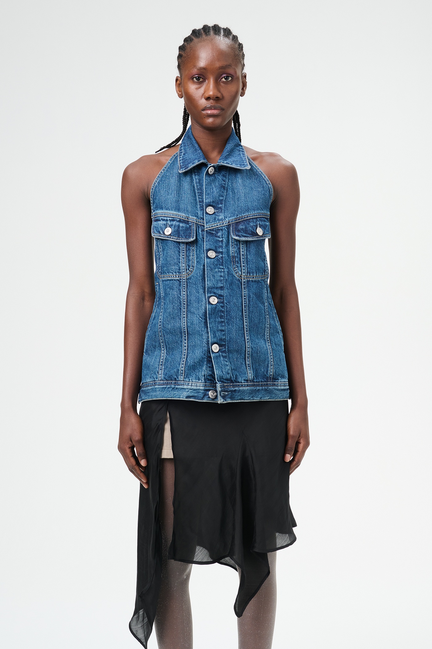 Strap Denim Vest Western Blue Denim - 3