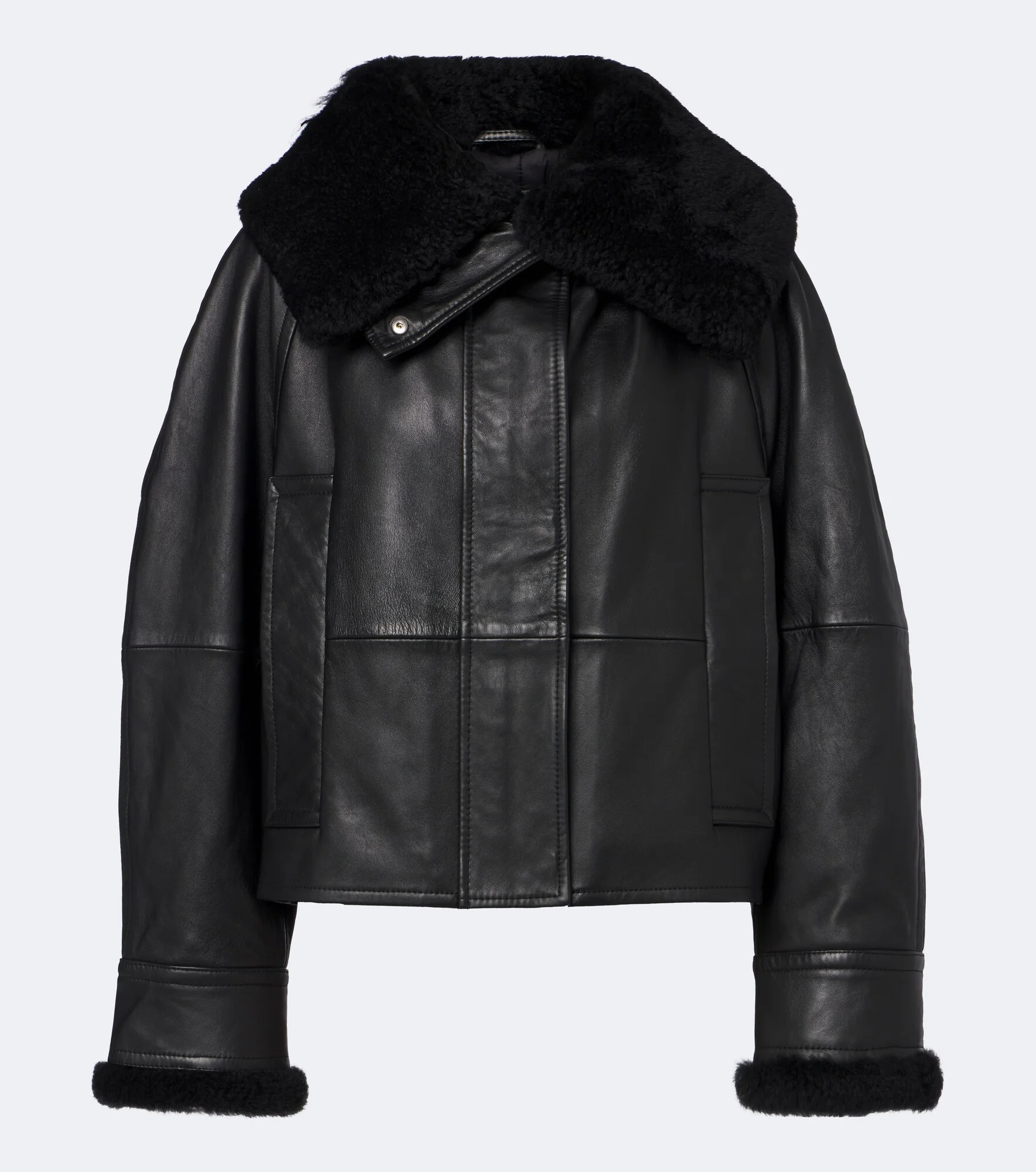 Padded shearling-trimmed leather jacket - 1