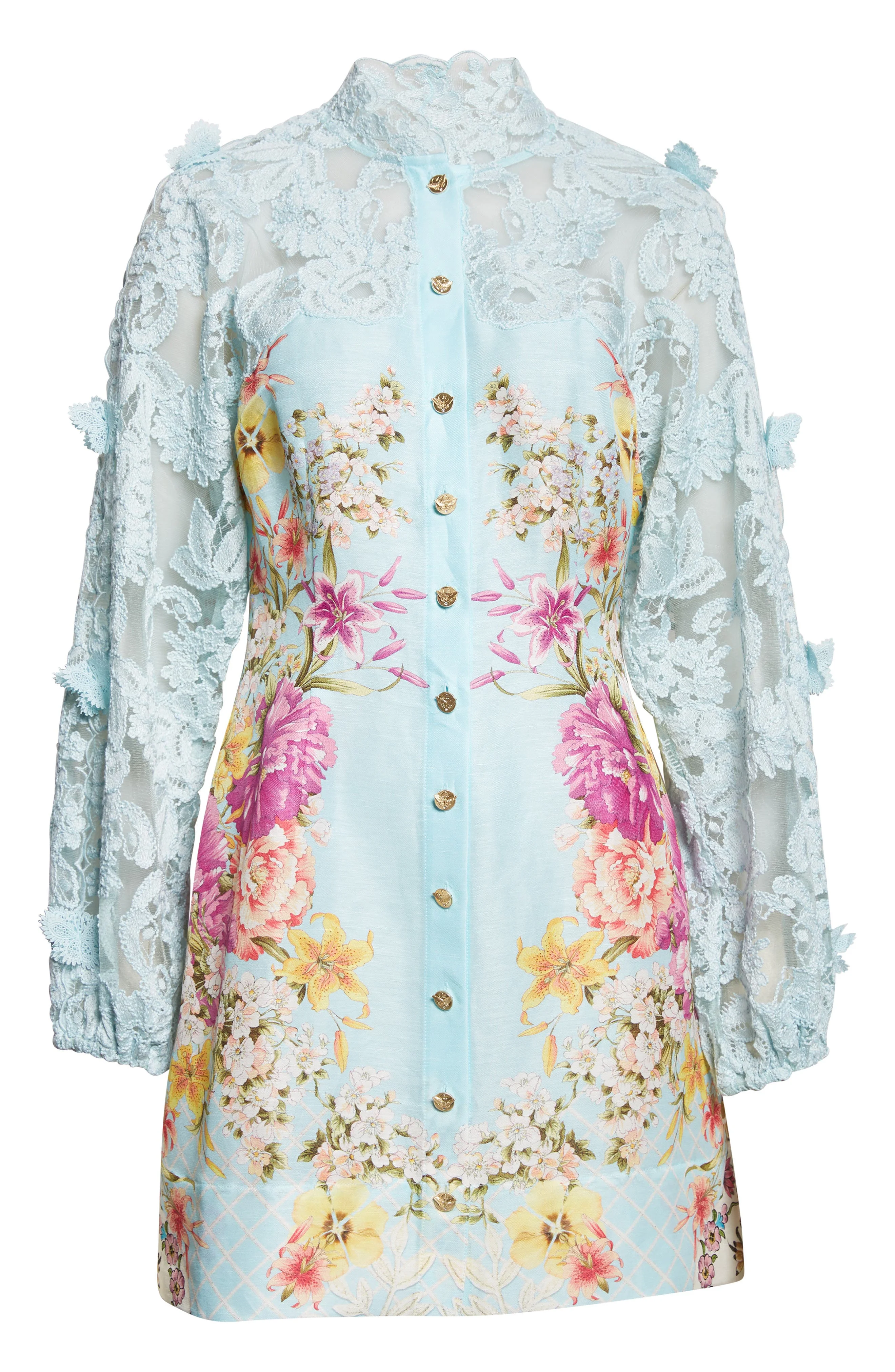 Camilla Bazaar Blooms Long Sleeve Linen & Silk Shirtdress at Nordstrom - 1