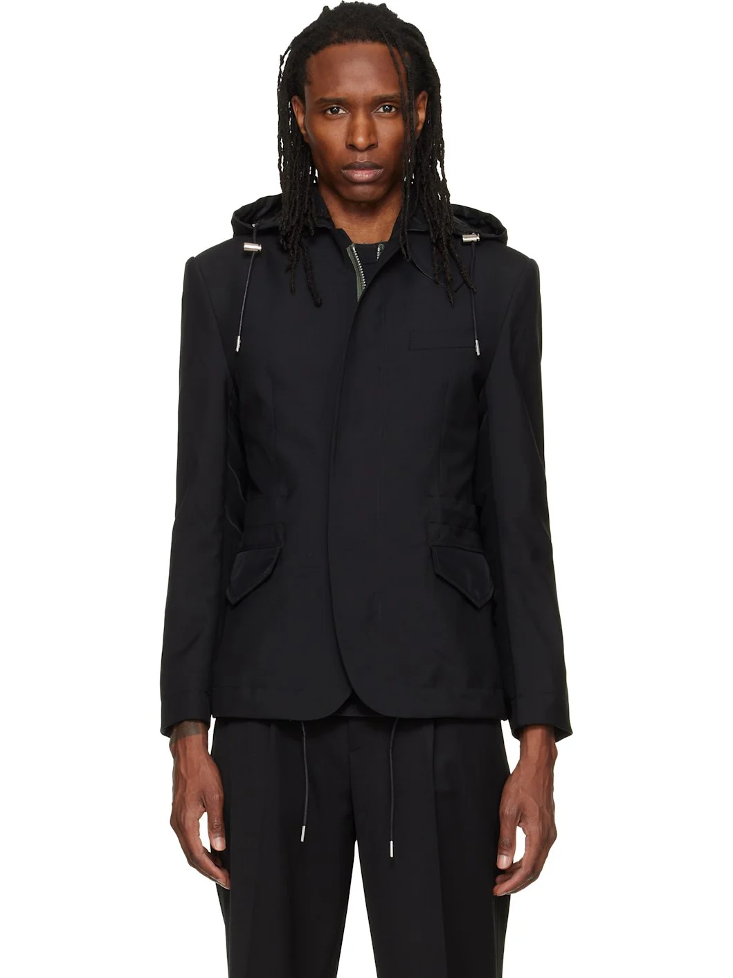 Black Suiting x Nylon Twill Blazer - 1