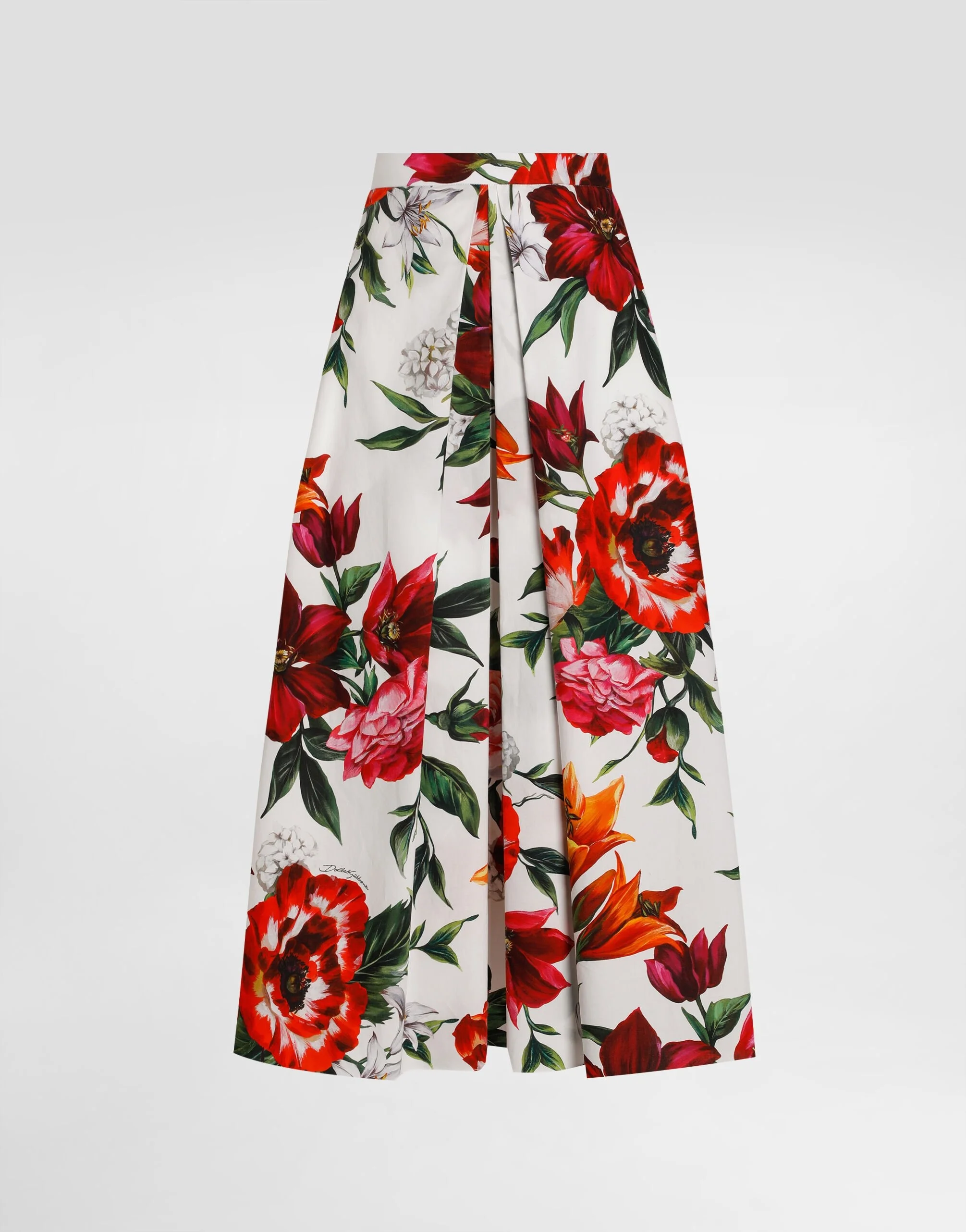 Flower-print pleated poplin skirt - 1