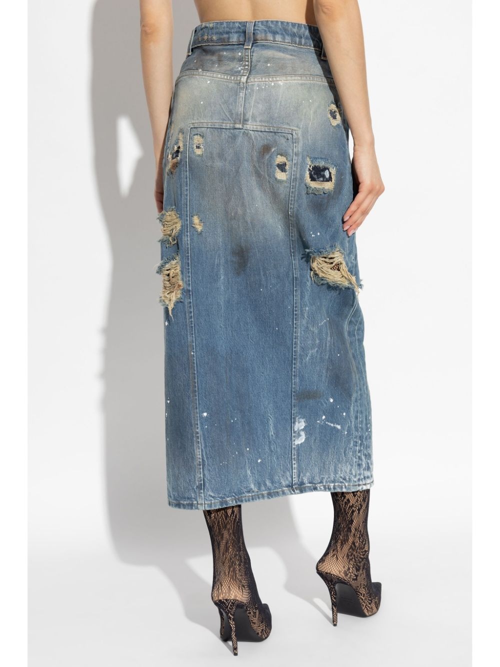 distressed maxi denim skirt - 4