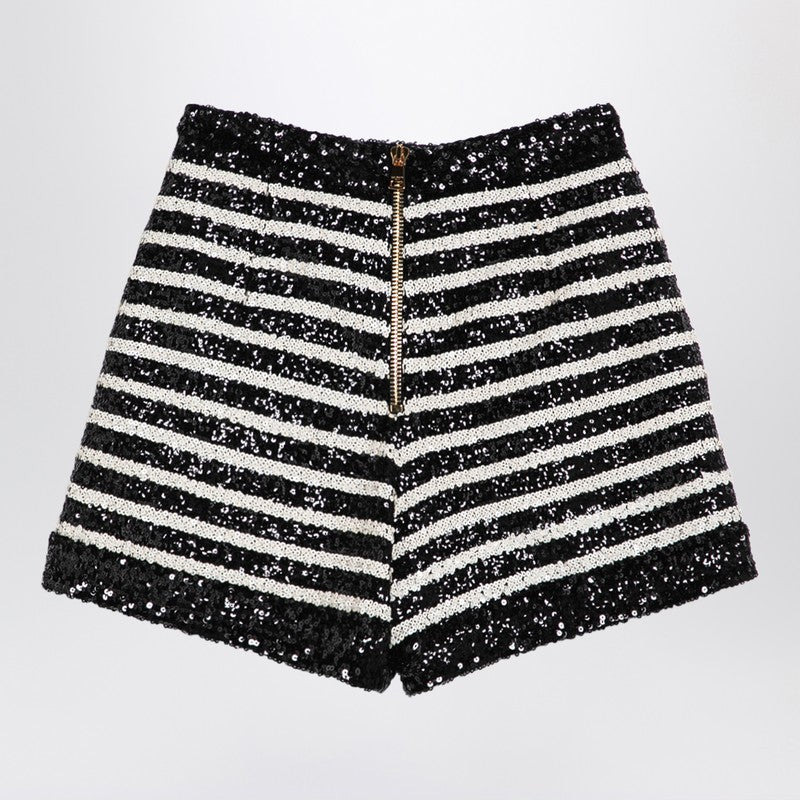 Balmain Black/White Striped Shorts With Sequins Women - 2