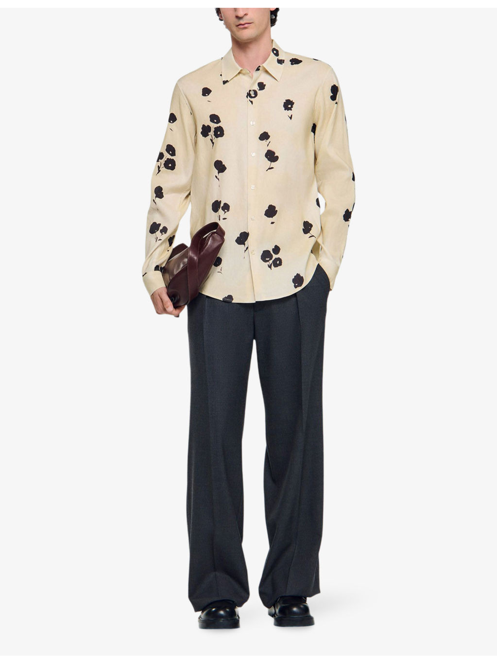 Floral-Print Pointed-Collar Linen Blend Shirt - 2