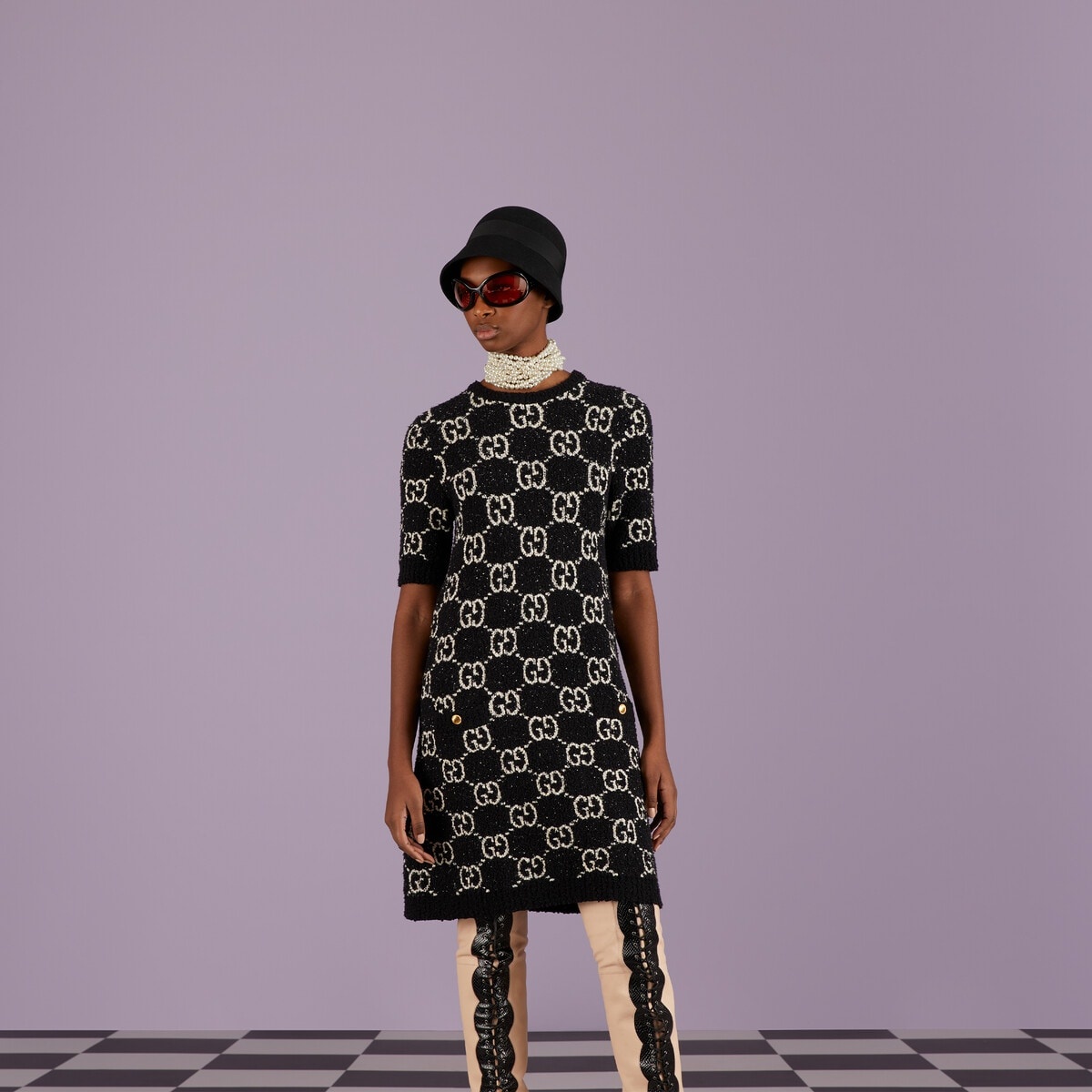 GG jacquard short sleeve dress - 6