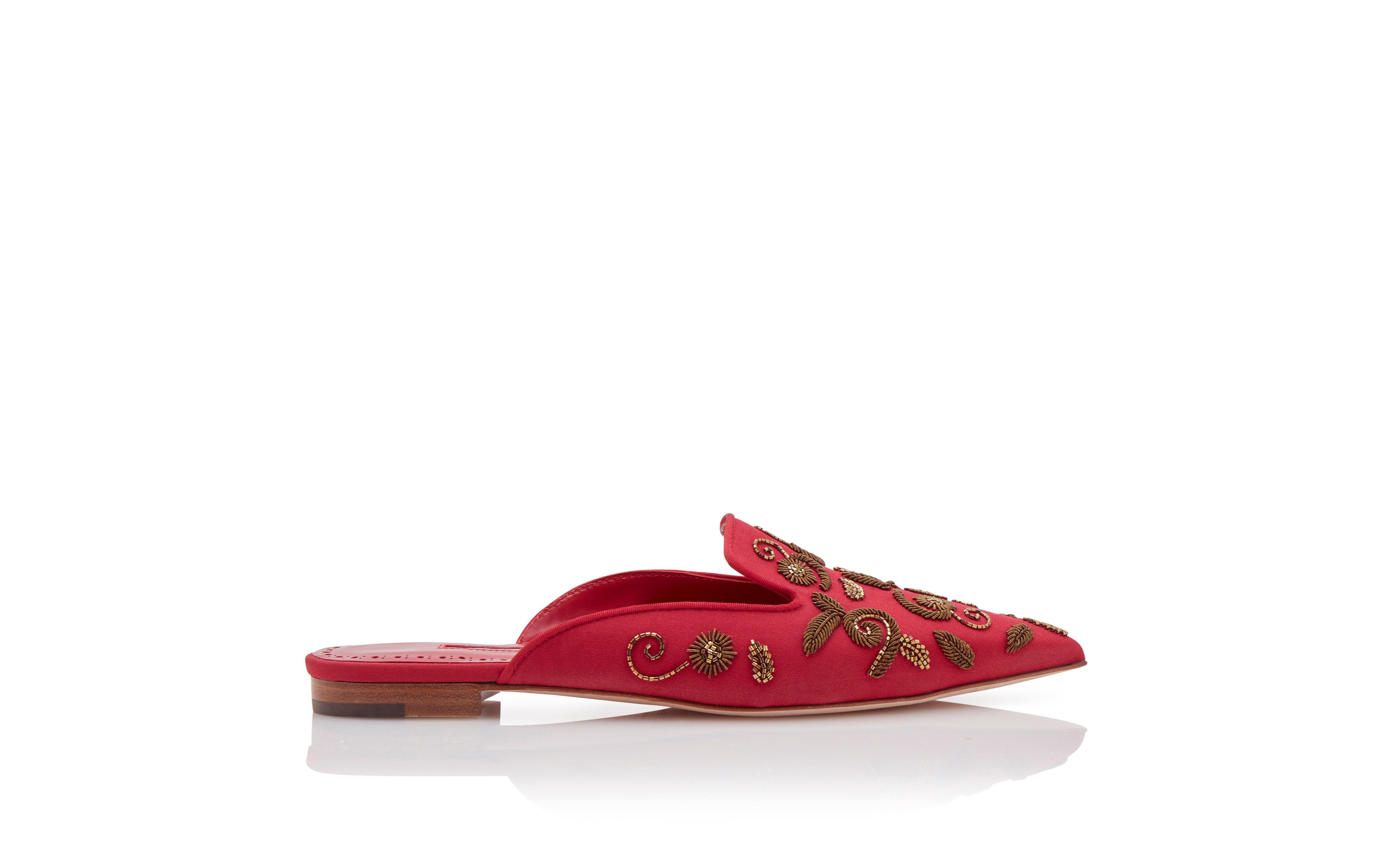 Red and Gold Crepe De Chine Flat Mules - 1