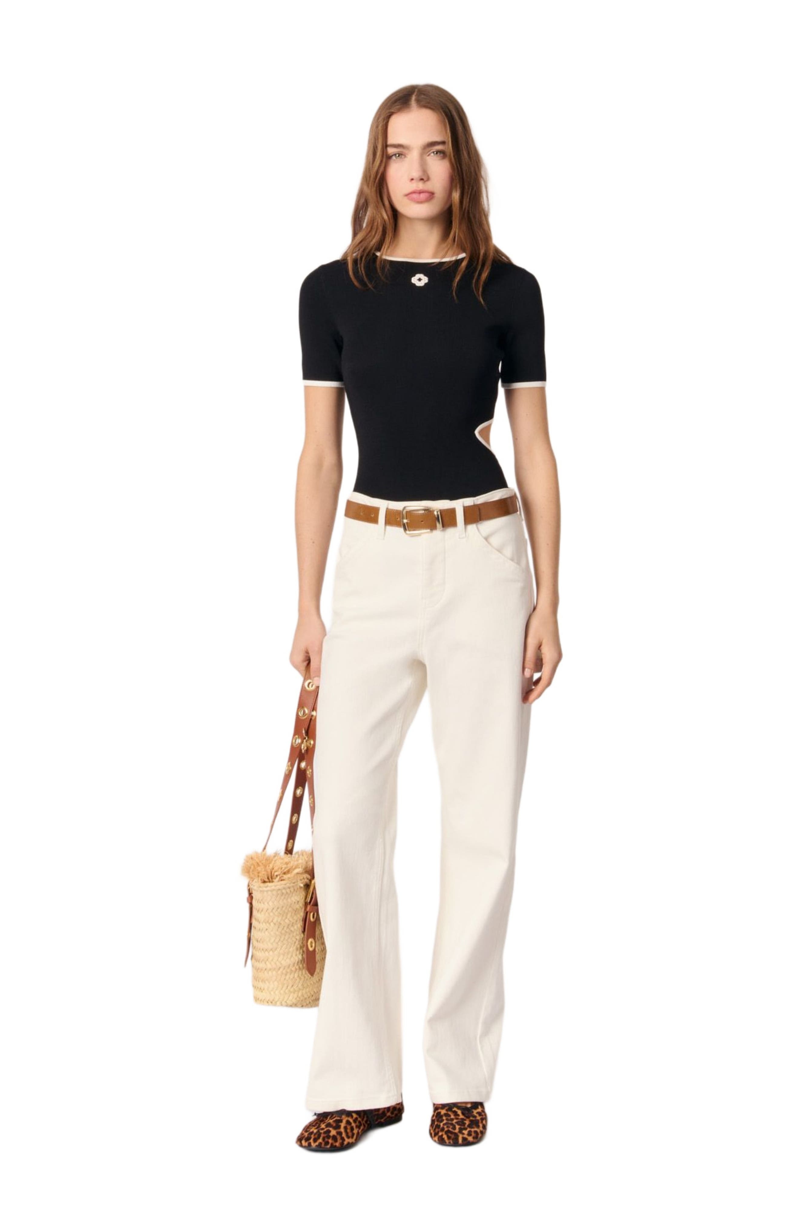 maje Openwork knit bodysuit in Black at Nordstrom - 9
