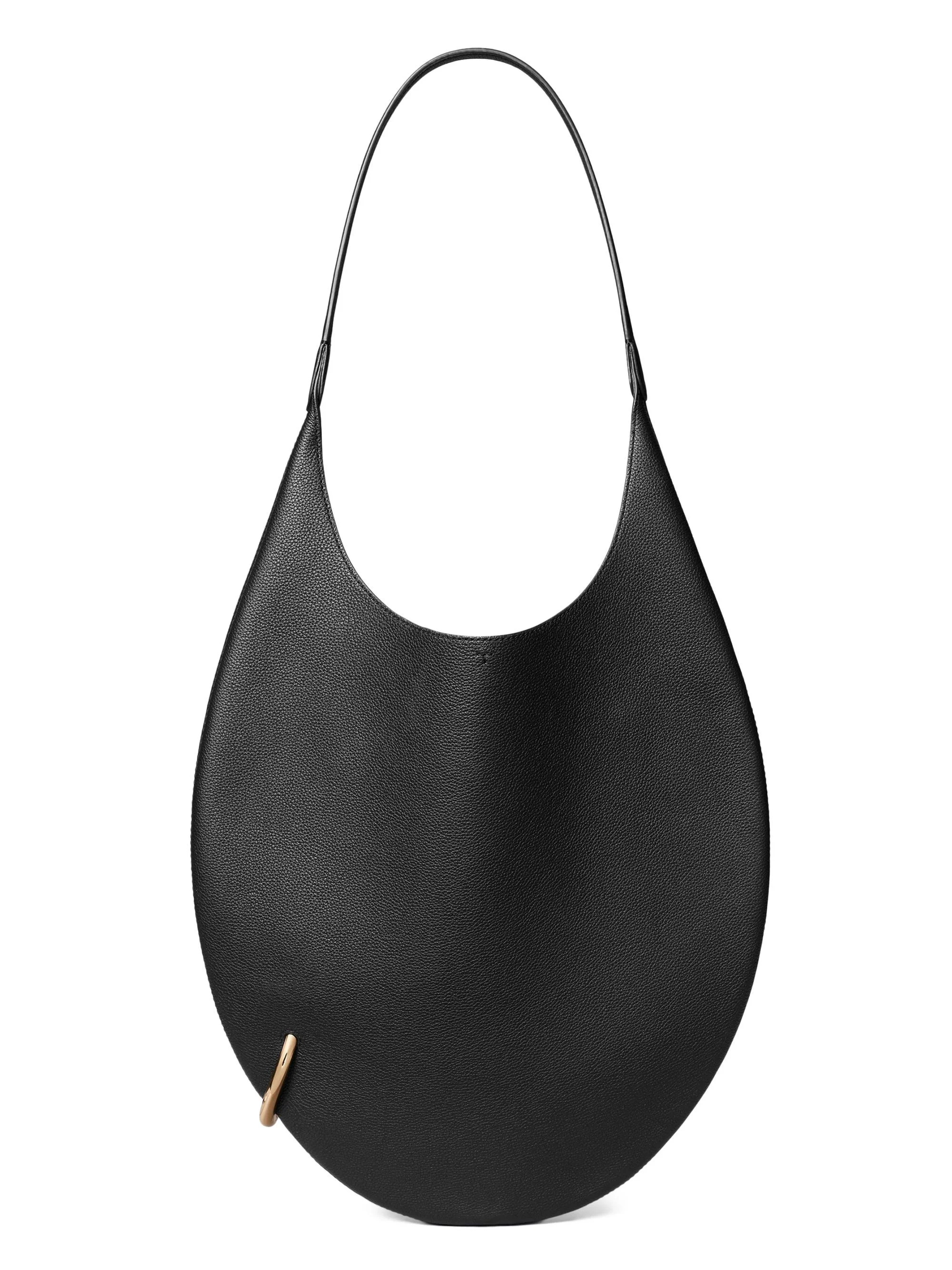Women's Pierced Leather Shoulder Bag - Black - 1