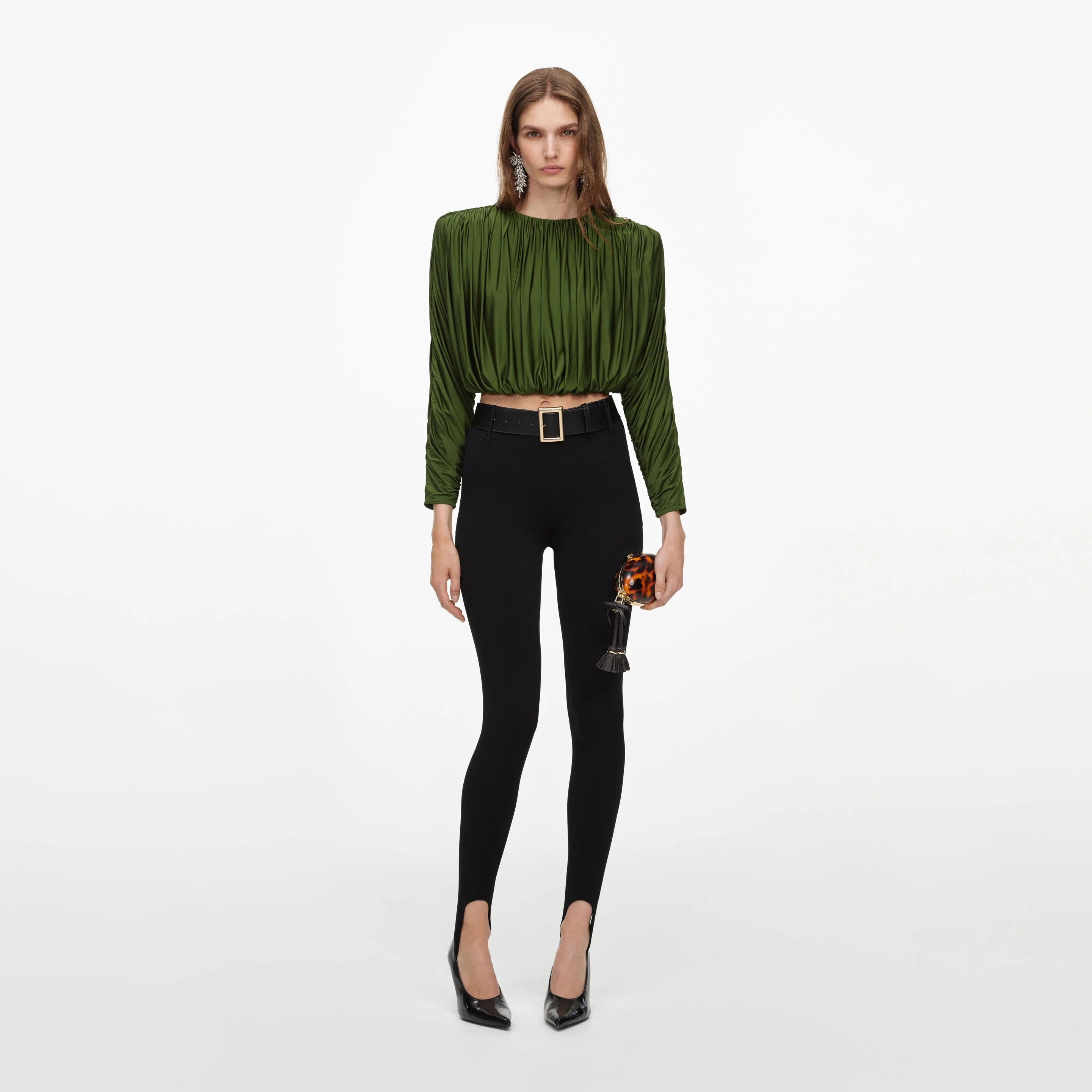 Olive Jersey Gathered Top - 1