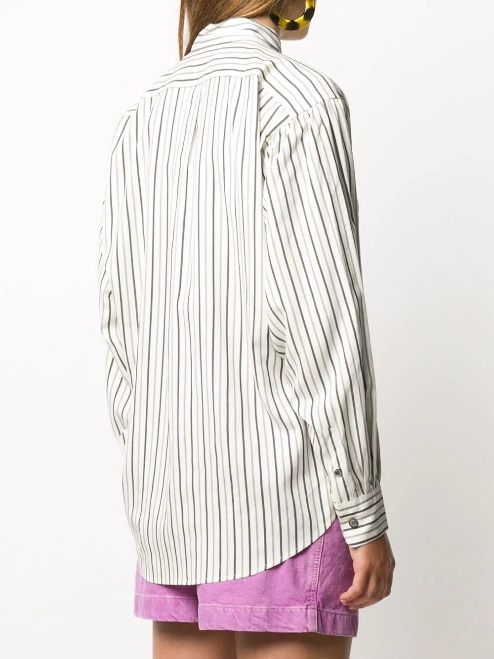 striped collarless silk shirt - 4