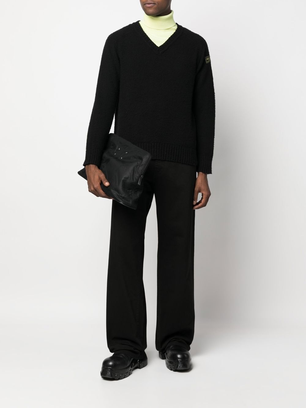 logo-patch V-neck jumper - 3