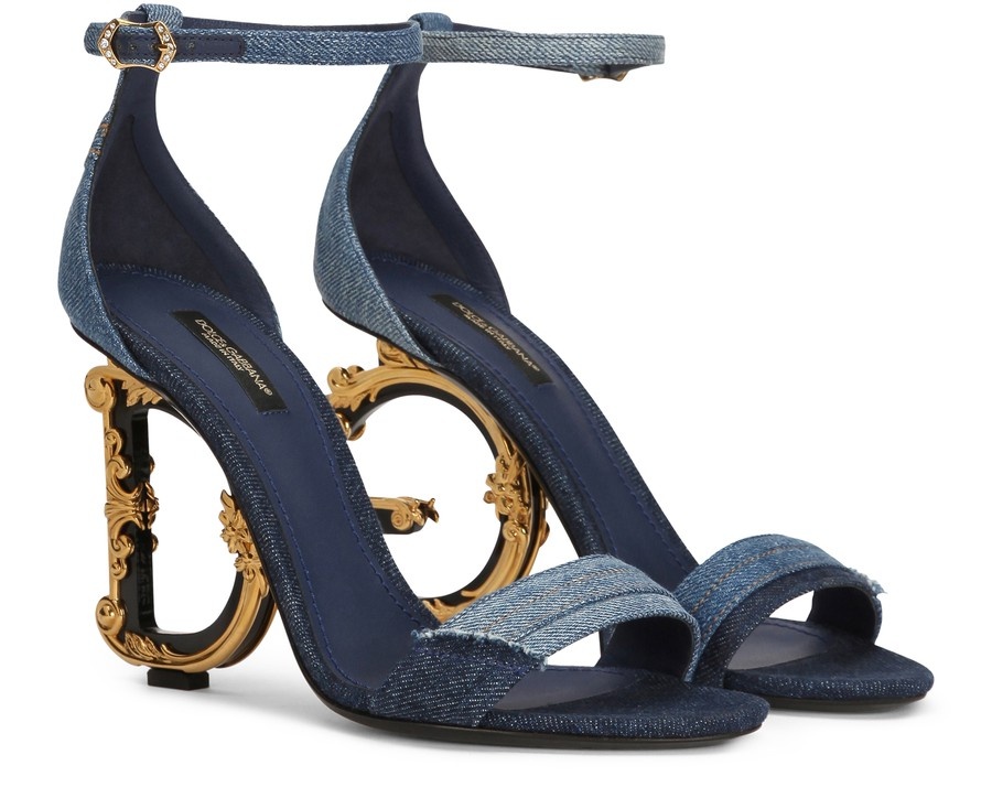 Patchwork denim sandals with baroque DG heel - 2