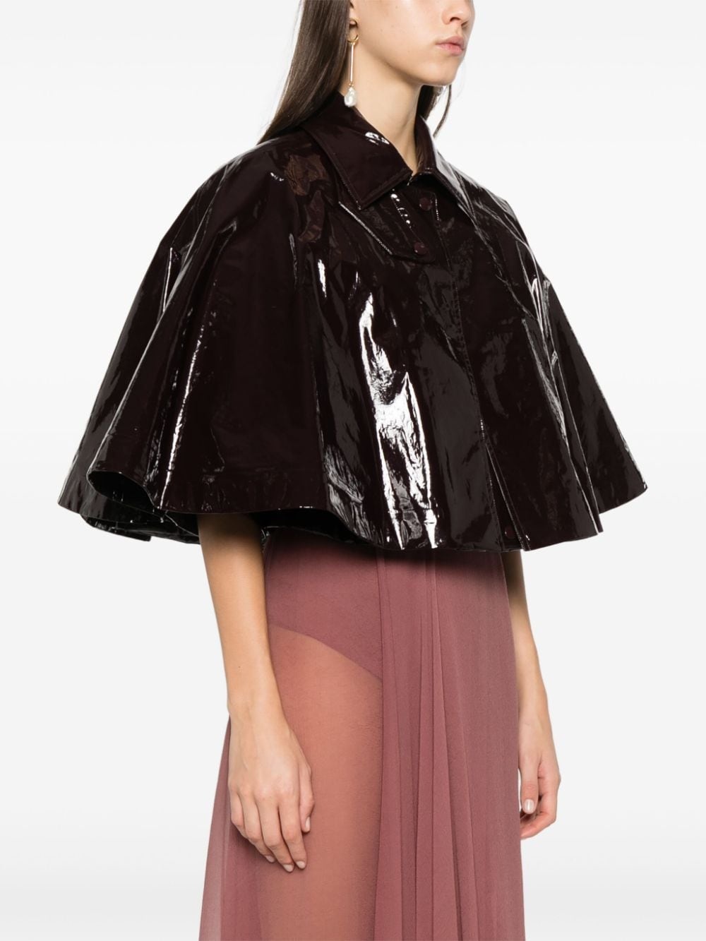 lacquered-finish cotton cape - 3