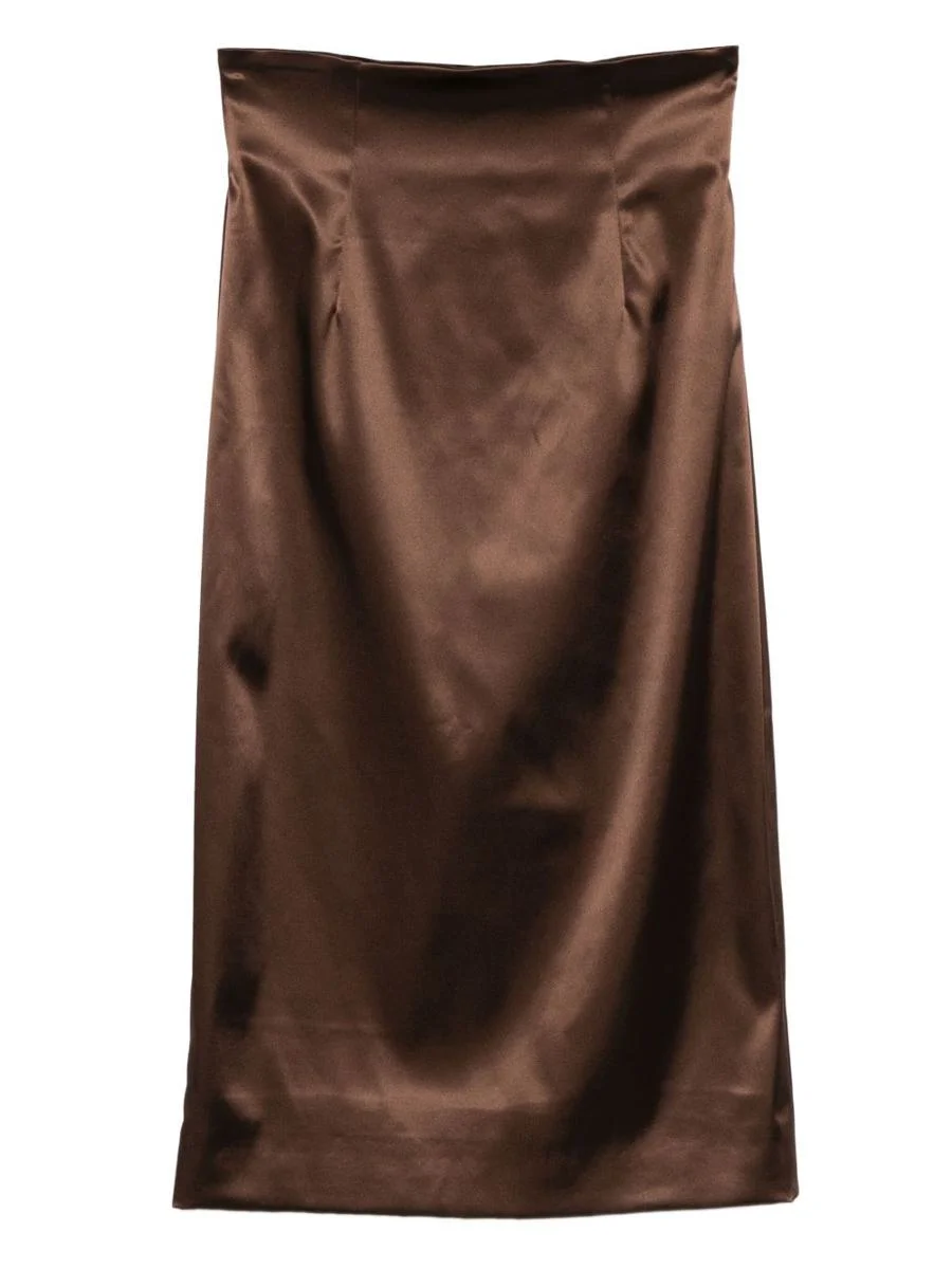 Dolce & Gabbana Brown Satin Midi Skirt - 1