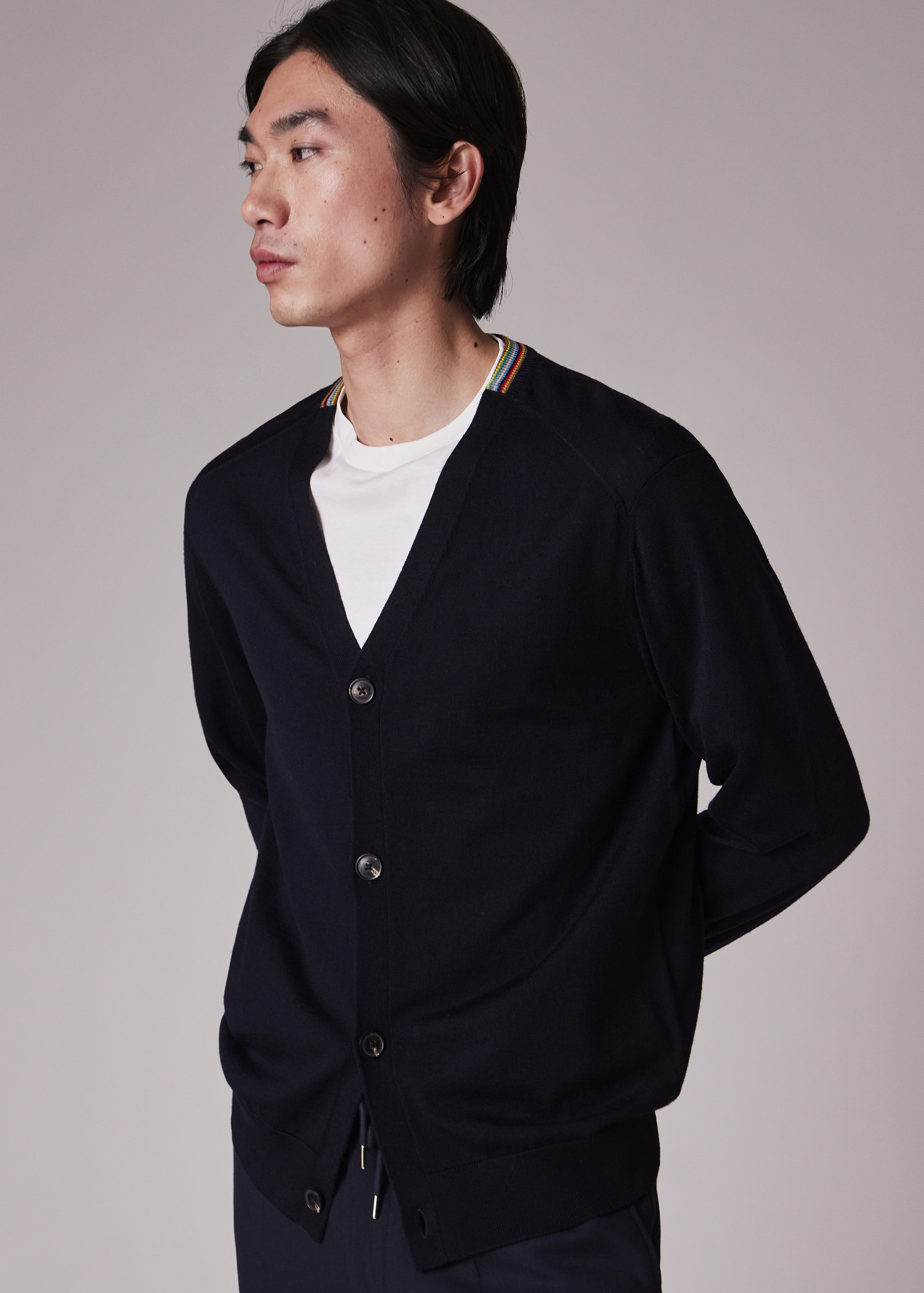 Dark Navy Washable Wool 'Signature Stripe' Cardigan - 3
