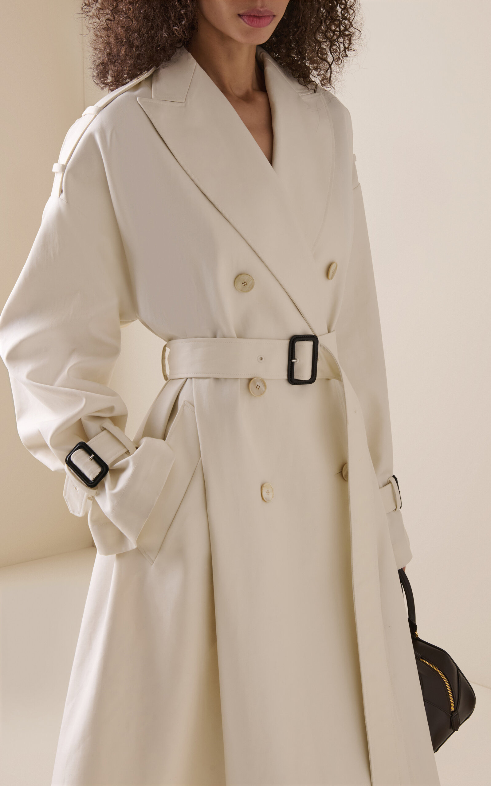 Flared Cotton-Twill Trench Coat ivory - 3