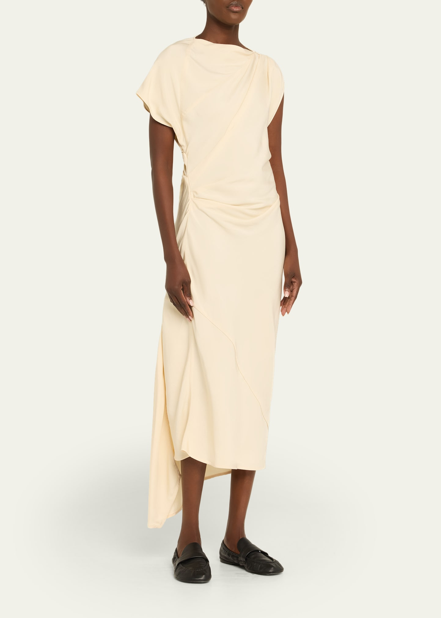 Hallie Hammered Viscose Draped Midi Dress - 4