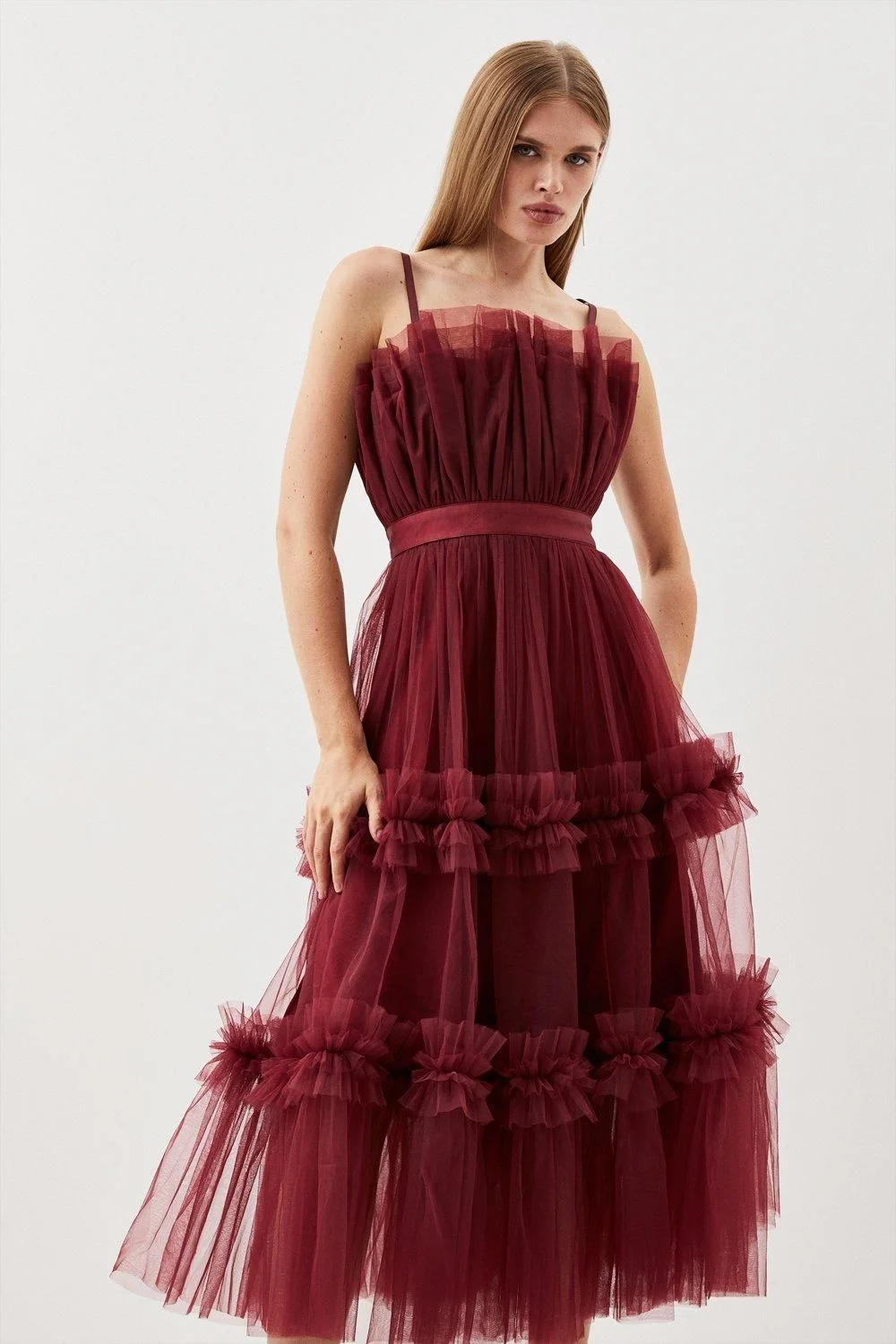 Tulle Bandeau Tiered Midi Dress - 1