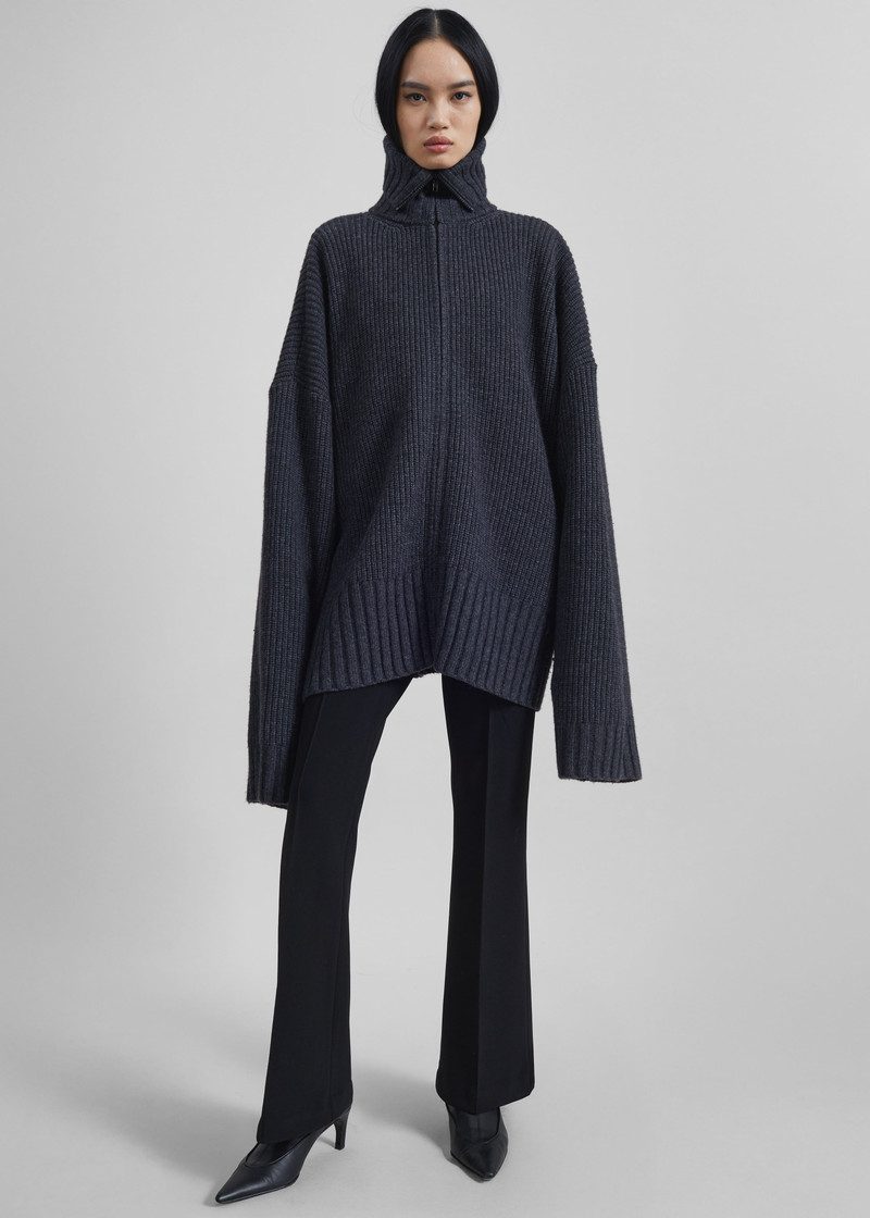 Saclay Oversized Zip-Up Cardigan - Charcoal 5