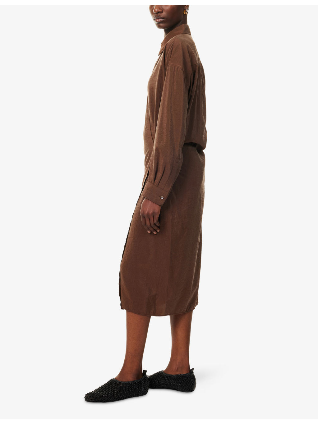 Twisted Long-Sleeves Silk-Blend Midi Dress - 3