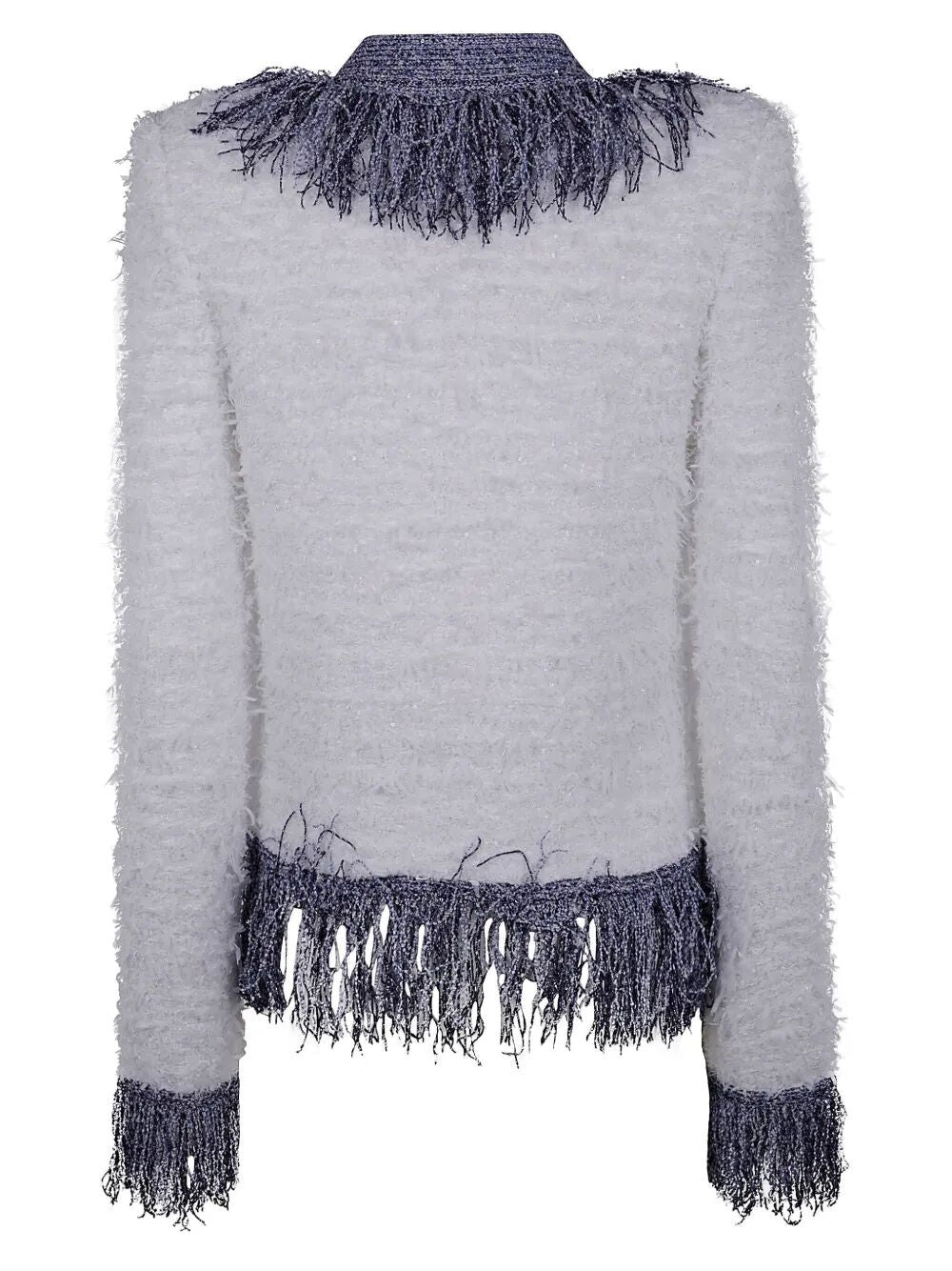 Balmain Women Collarless Glittered Fringed Tweed Jkt - 6