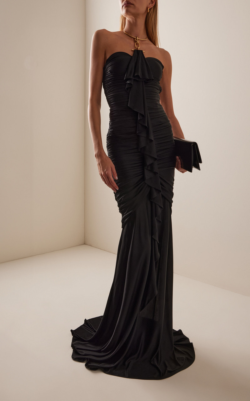 Embellished Long Draped Bustier Dress black 3
