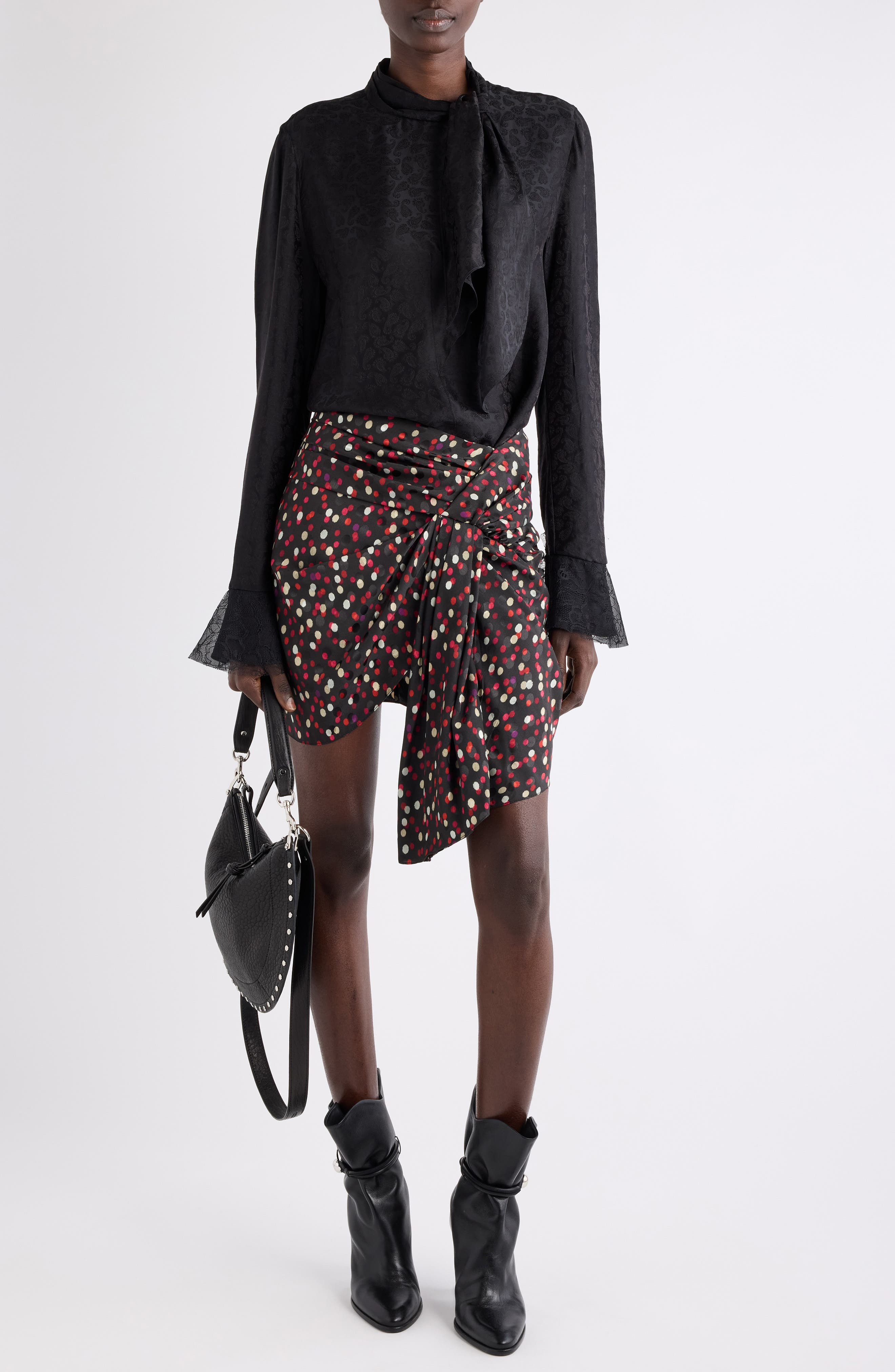 Isabel Marant Raphaella Paisley Tie Neck Top in Black at Nordstrom - 2
