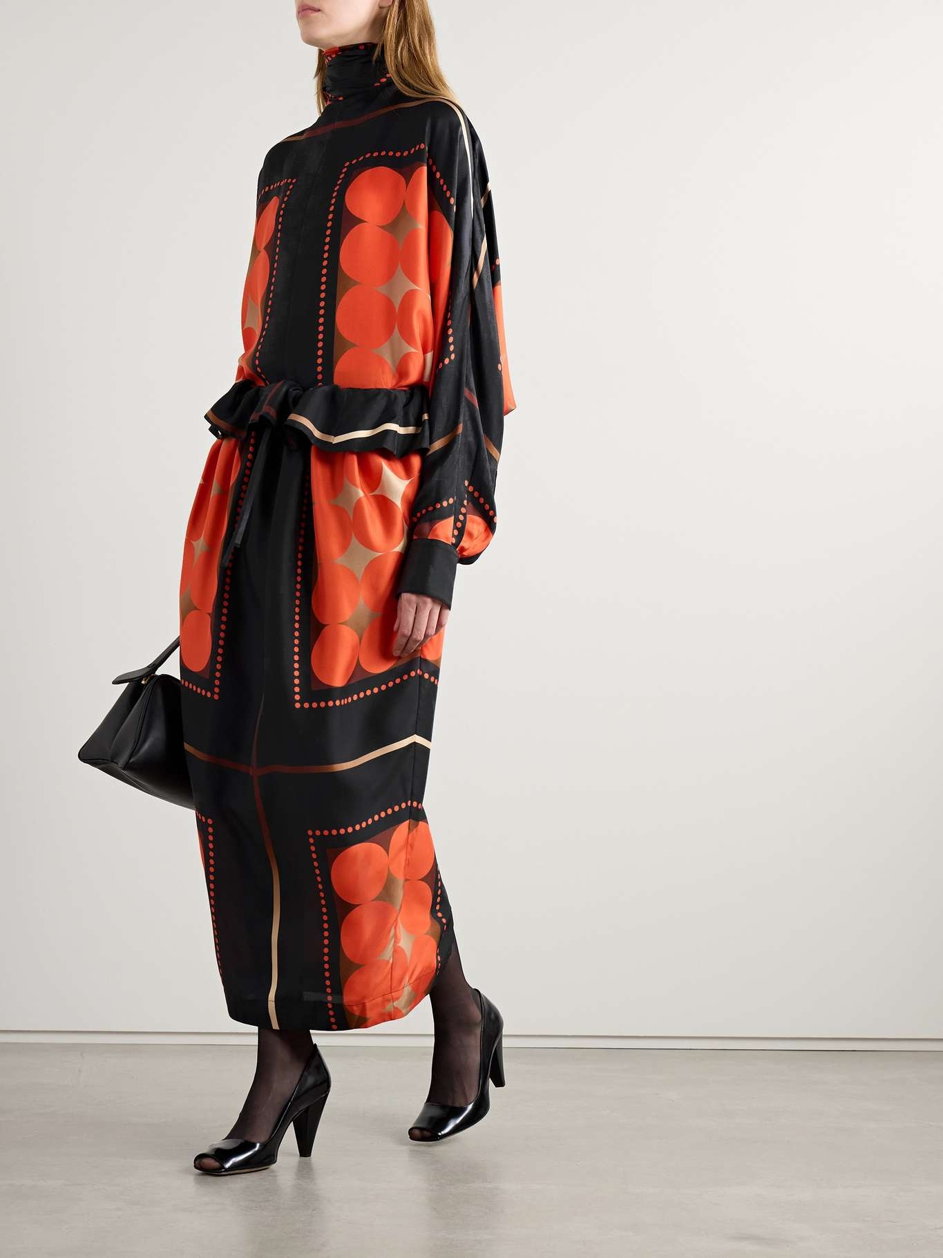 Lilila ruffled printed silk-twill midi skirt - 2