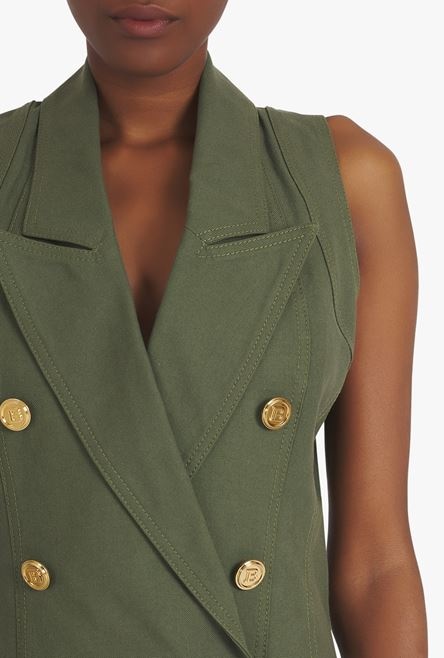 Short khaki denim dress with gold-tone double-buttoned fastening - 6